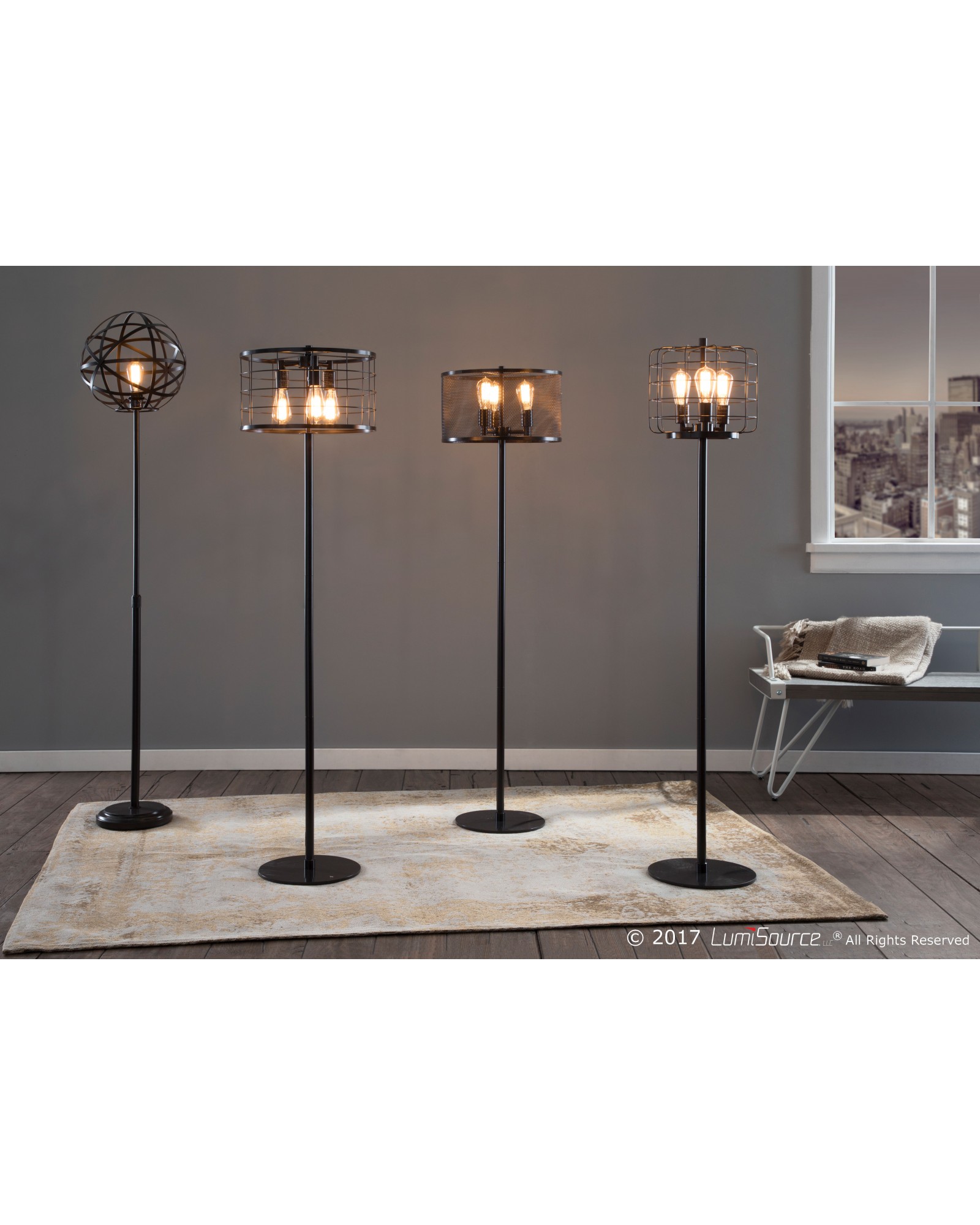 Indy Mesh Industrial Floor Lamp in Antique