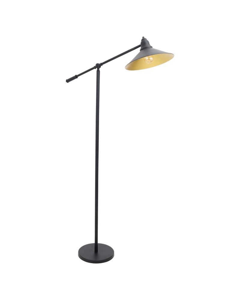 Paddy Industrial Floor Lamp in Black and Gold