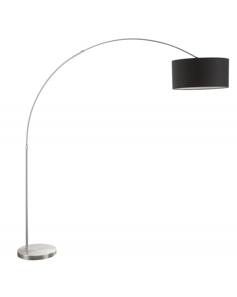 Salon Contemporary Floor Lamp with Satin Nickel Base and Black Shade