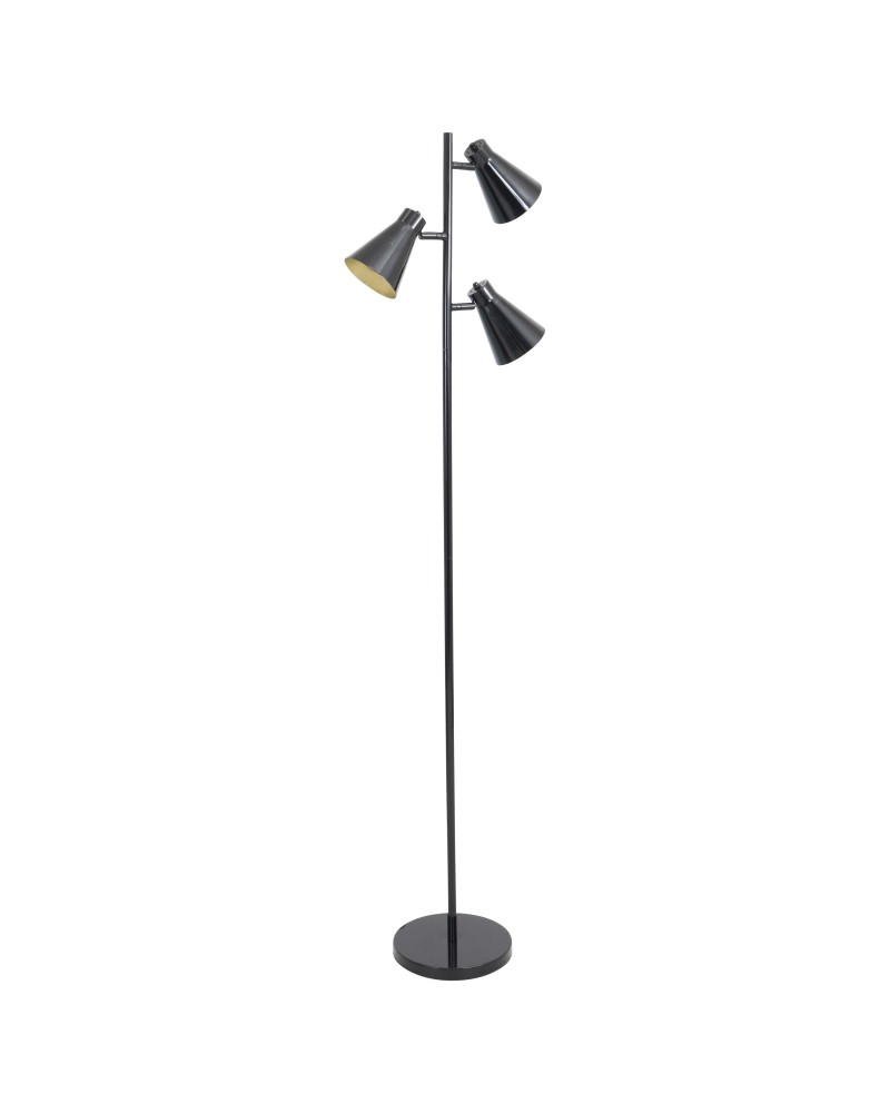 Tres Industrial Floor Lamp in Black and Gold