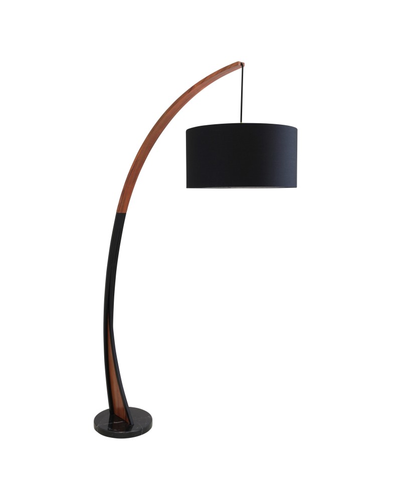 Noah Mid-Century Modern Floor Lamp with Walnut Wood Frame and Marble Base