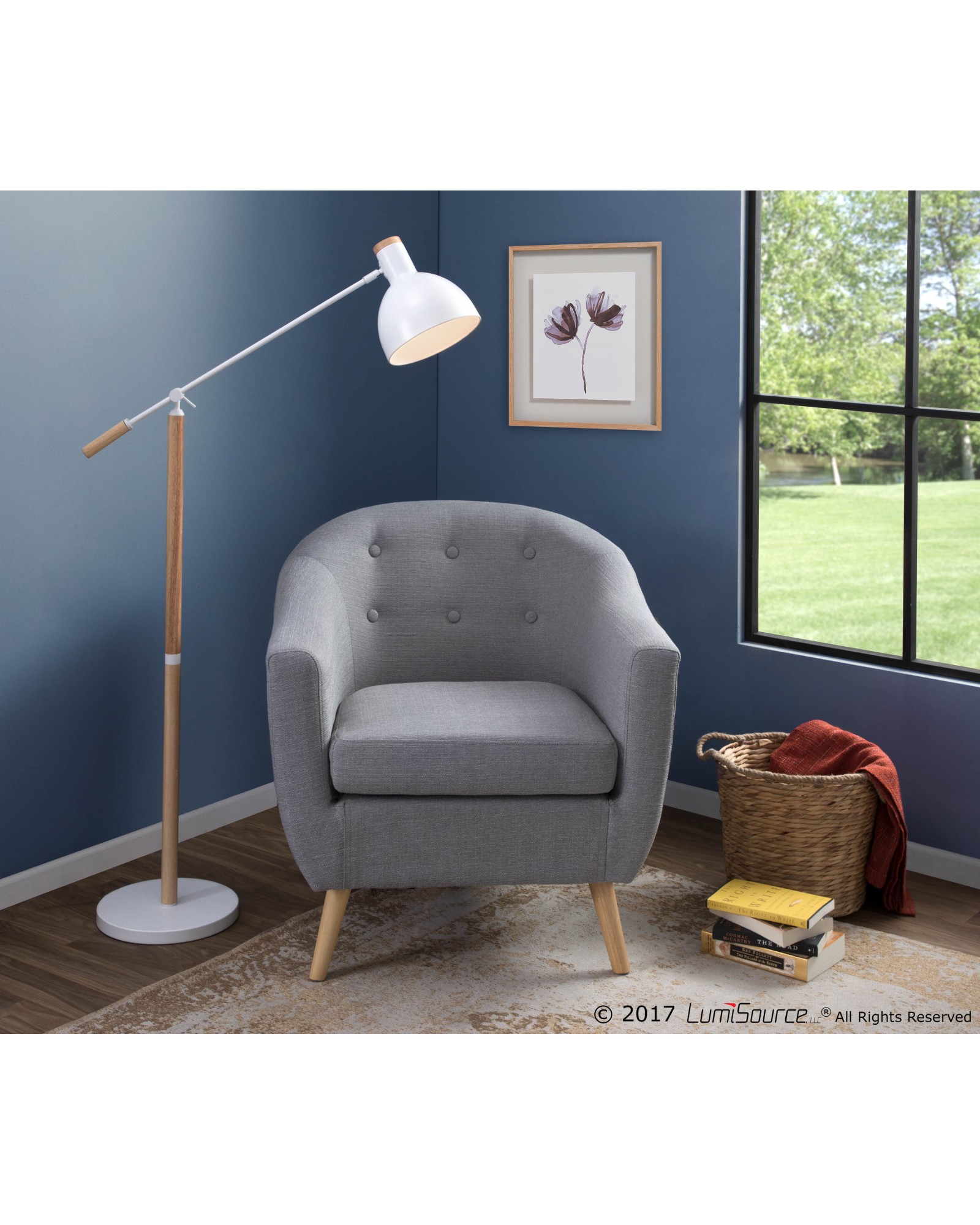 Pix Contemporary Floor Lamp in Natural Wood and Matte White