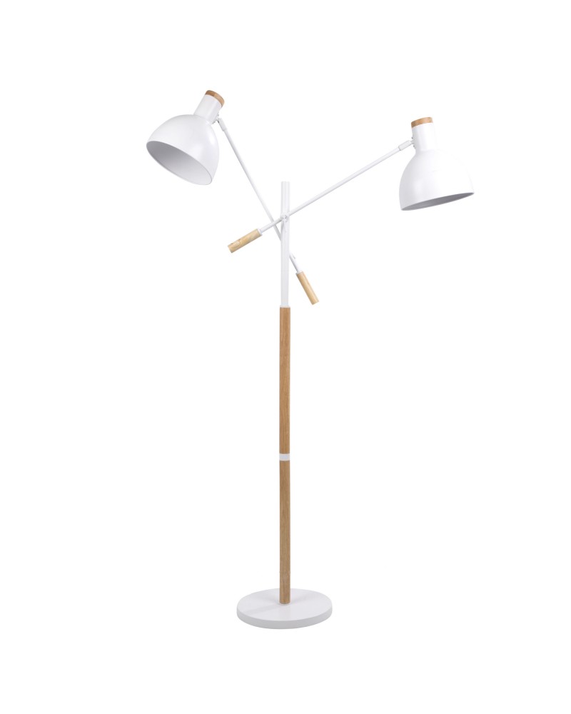 Pix Duo Contemporary Floor Lamp in Natural Wood and Matte White