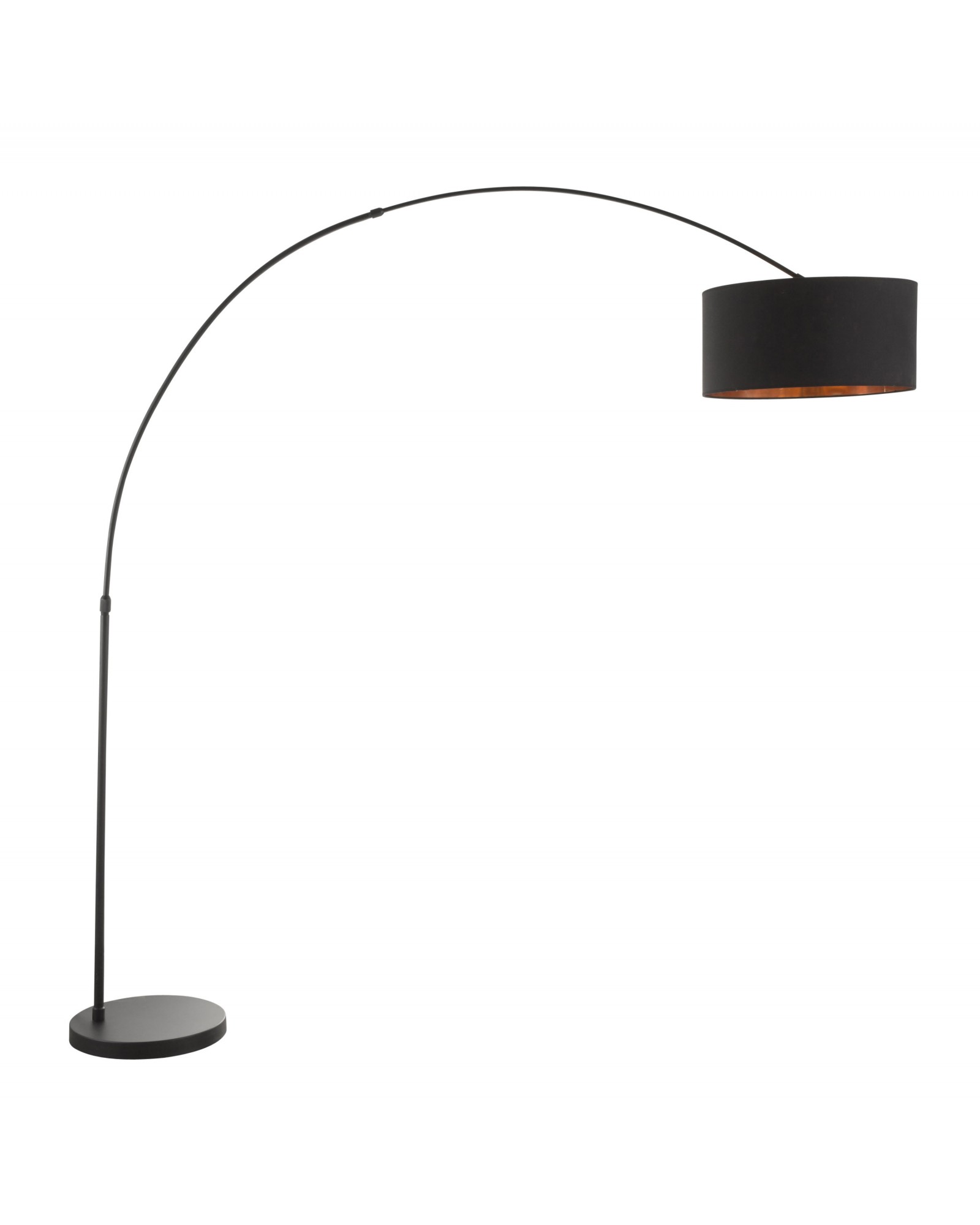 Salon Contemporary Floor Lamp with Black Metal Base and Black Shade with Copper Accent