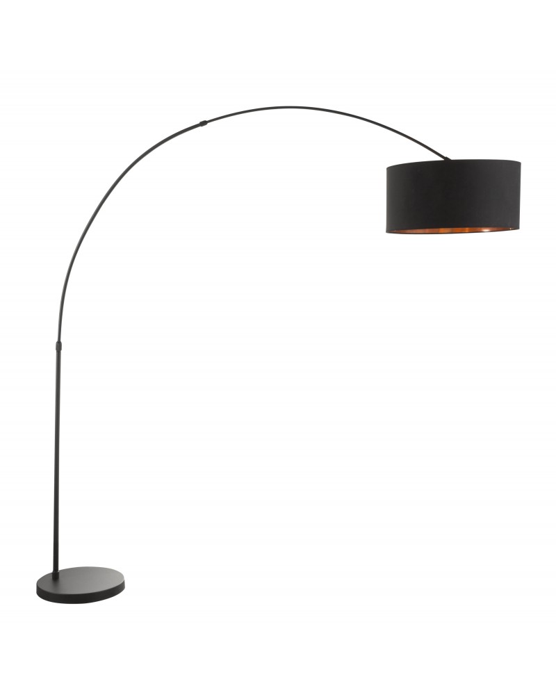 Salon Contemporary Floor Lamp with Black Metal Base and Black Shade with Copper Accent
