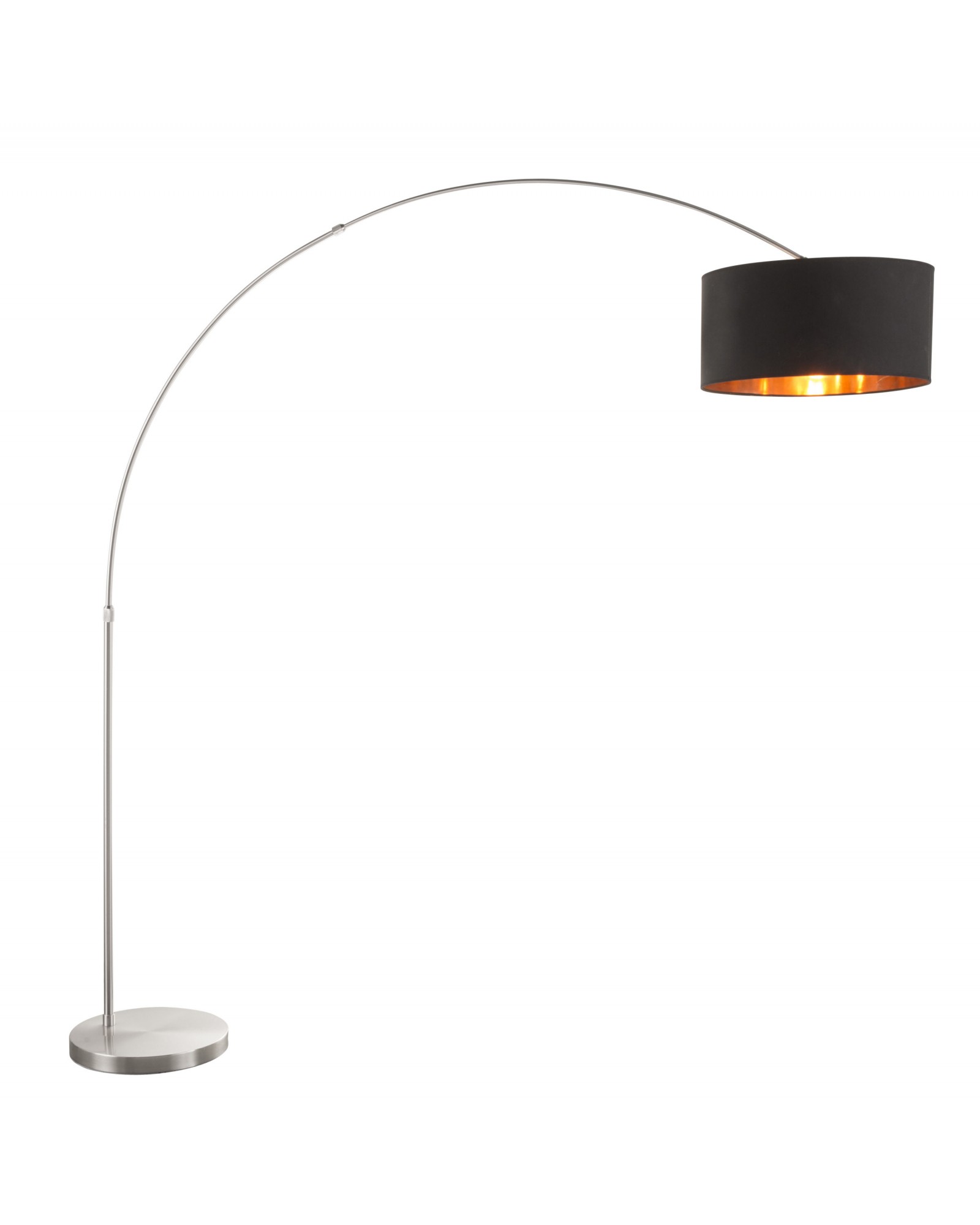 Salon Contemporary Floor Lamp with Satin Nickel Base and Black Shade with Copper Accent