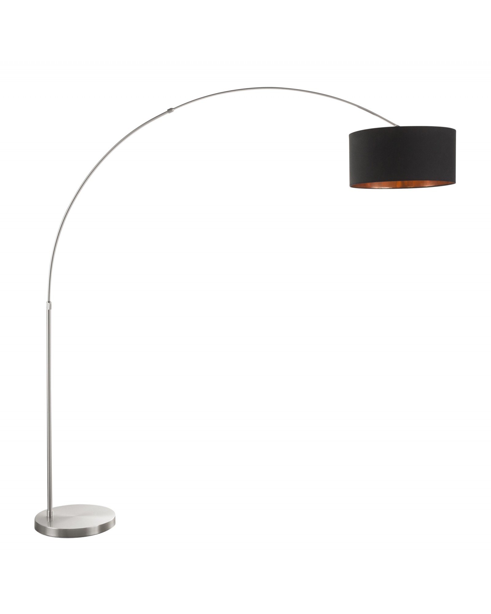 Salon Contemporary Floor Lamp with Satin Nickel Base and Black Shade with Copper Accent