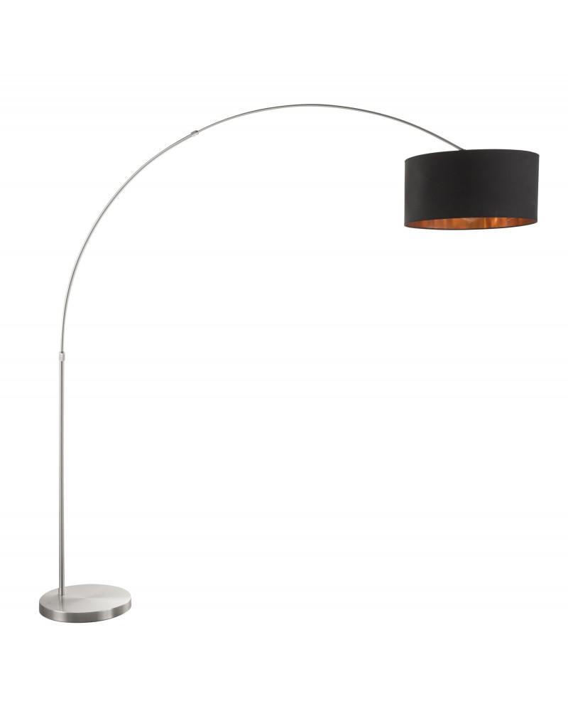 Salon Contemporary Floor Lamp with Satin Nickel Base and Black Shade with Copper Accent