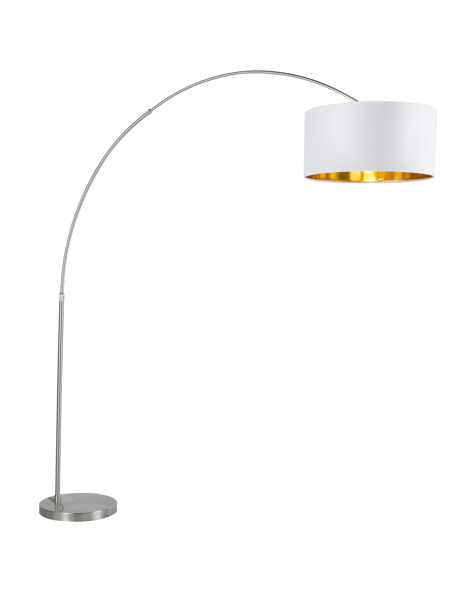 Salon Contemporary Floor Lamp with Satin Nickel Base and White Shade with Gold Accent