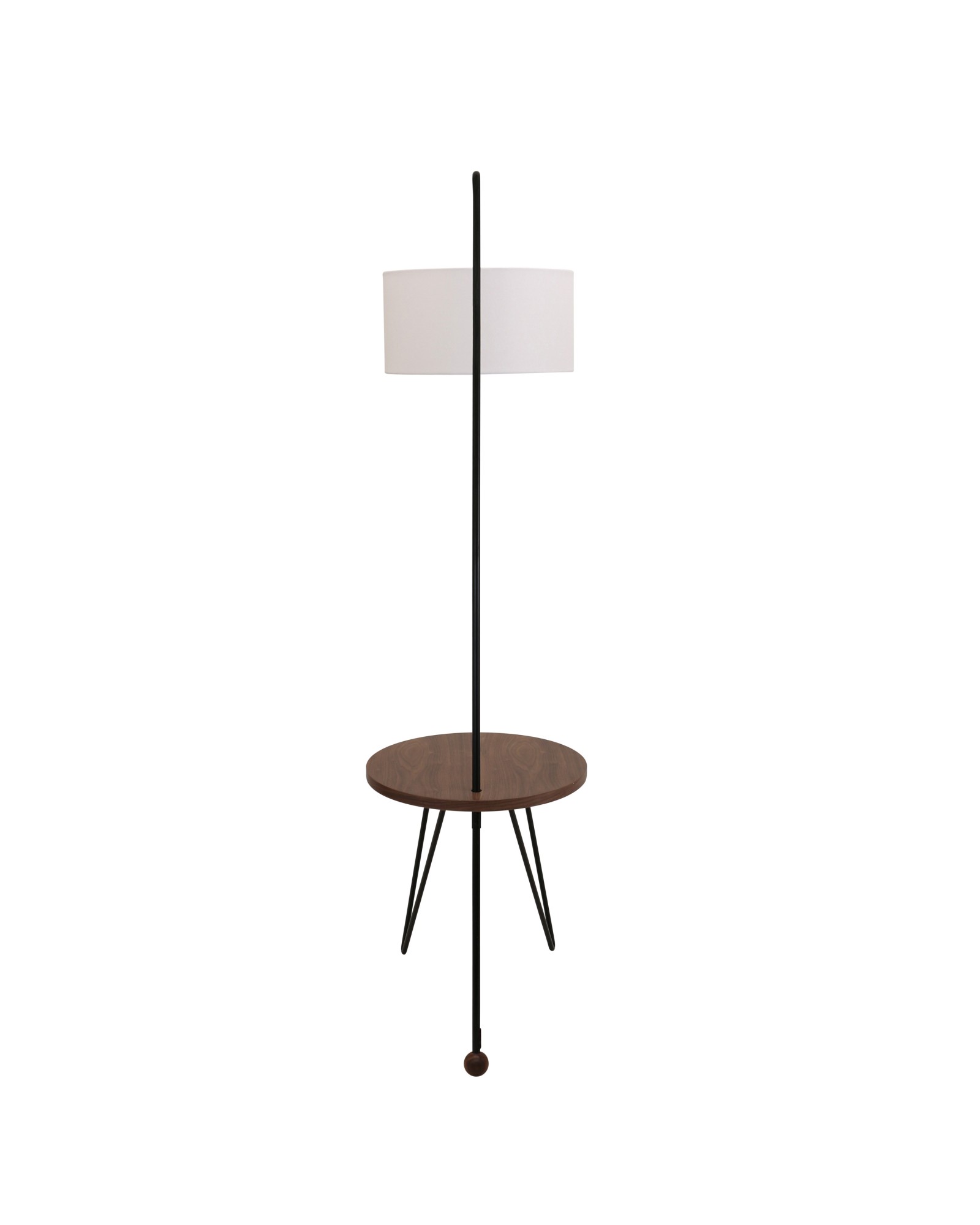 Stork Mid-Century Modern Floor Lamp with Walnut Wood Table Accent and White Shade
