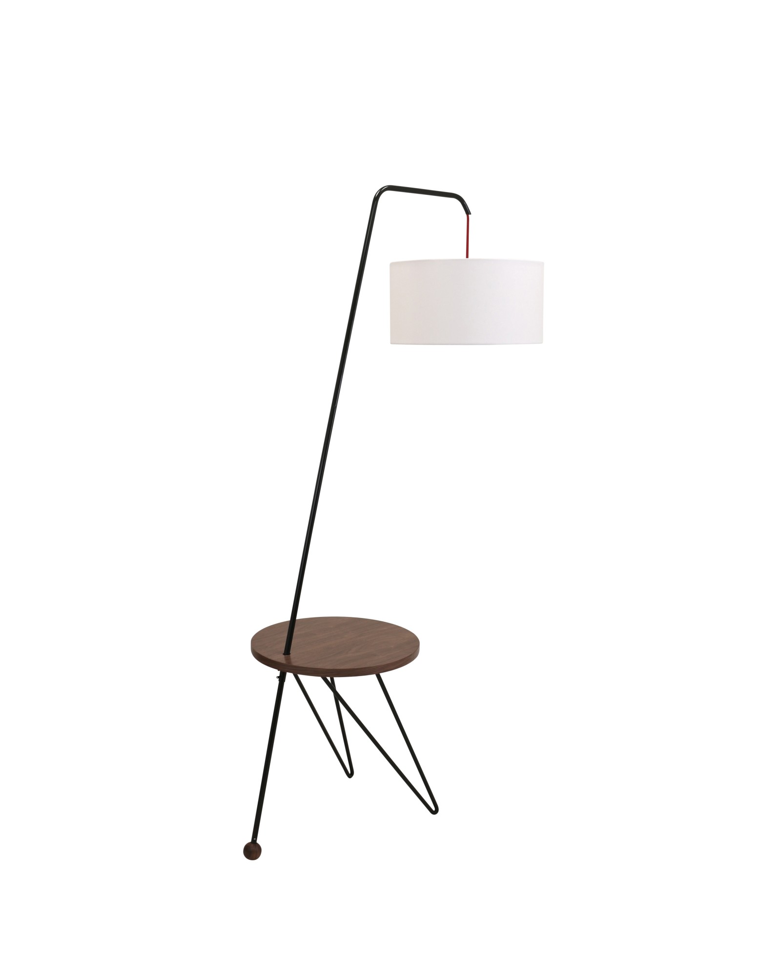 Stork Mid-Century Modern Floor Lamp with Walnut Wood Table Accent and White Shade