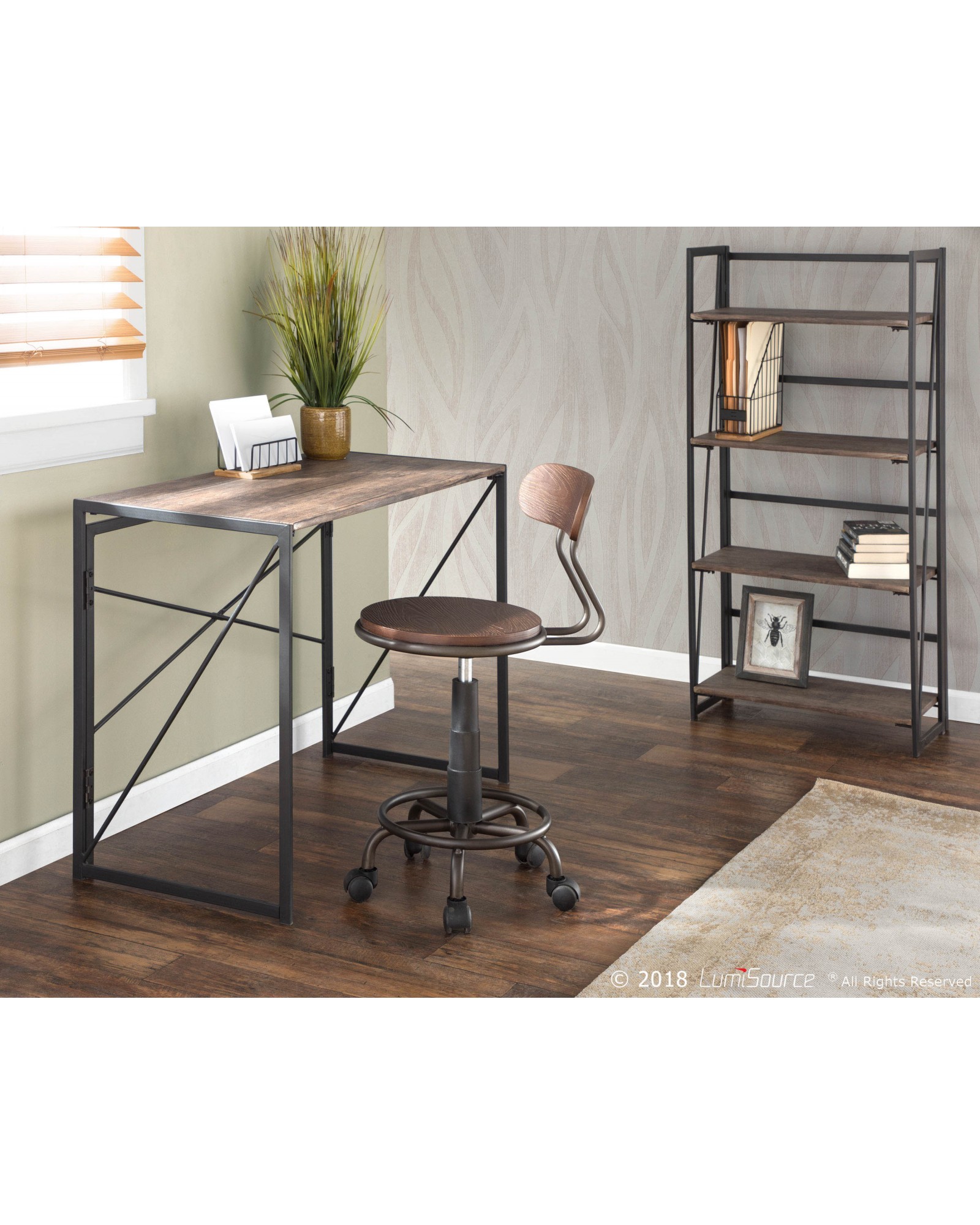 Dakota Industrial Bookcase in Black Metal and Wood