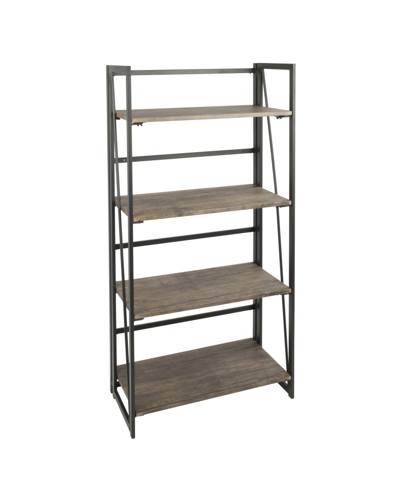 Dakota Industrial Bookcase in Black Metal and Wood