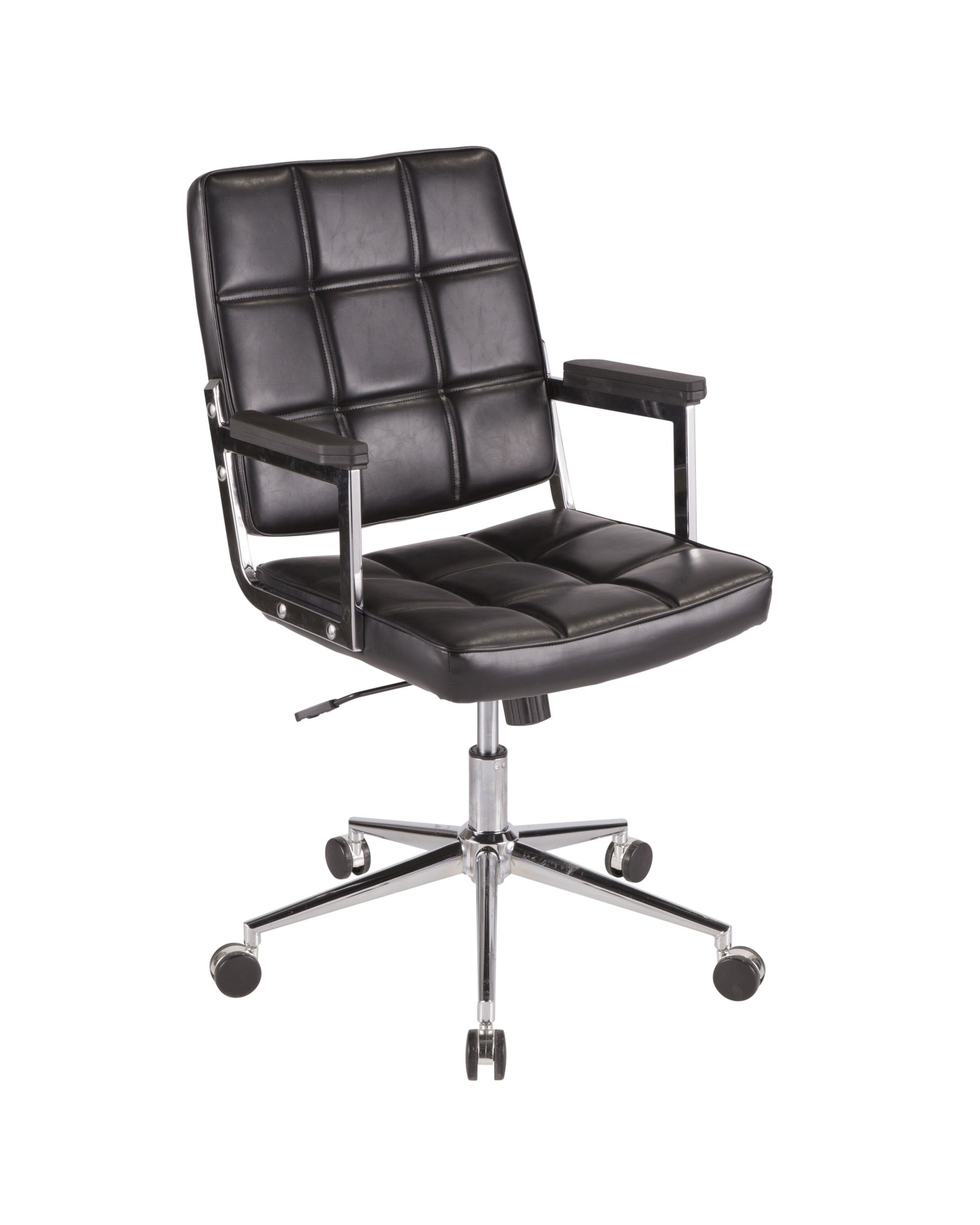 Bureau Contemporary Office Chair with Chrome Metal and Black Faux Leather