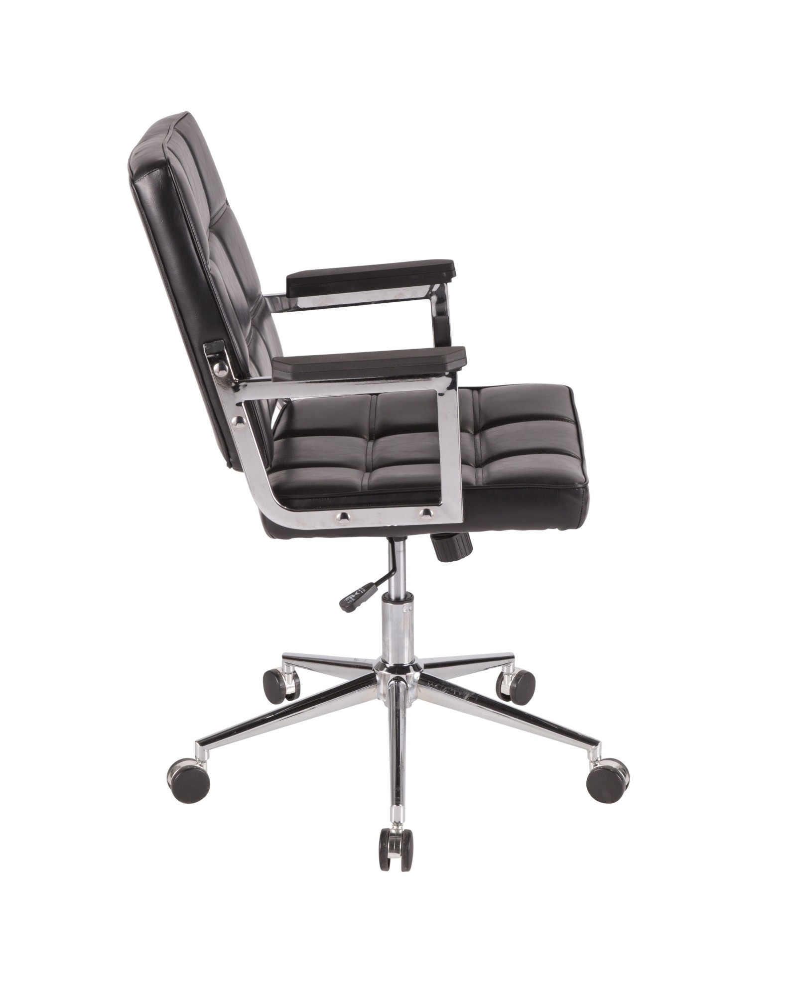 Bureau Contemporary Office Chair with Chrome Metal and Black Faux Leather