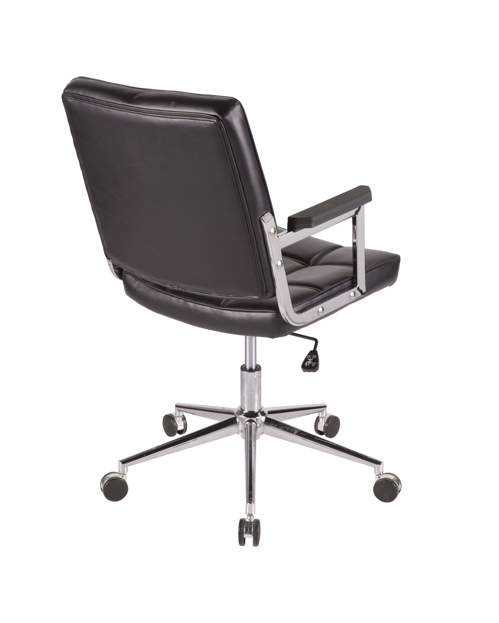 Bureau Contemporary Office Chair with Chrome Metal and Black Faux Leather