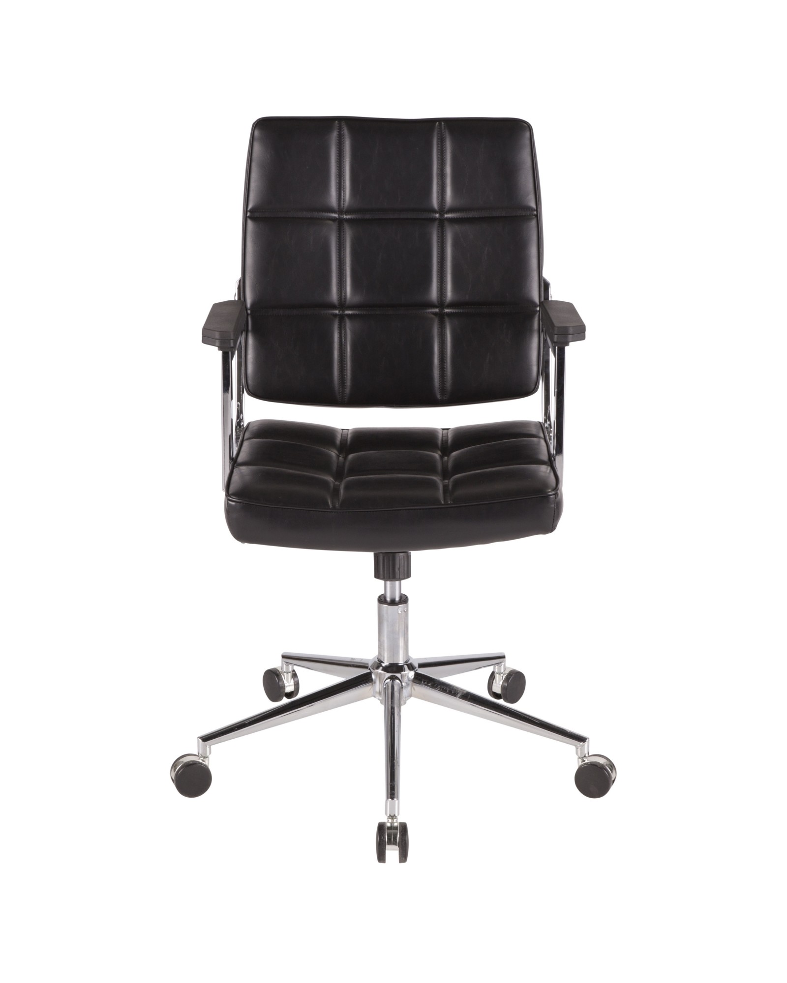 Bureau Contemporary Office Chair with Chrome Metal and Black Faux Leather