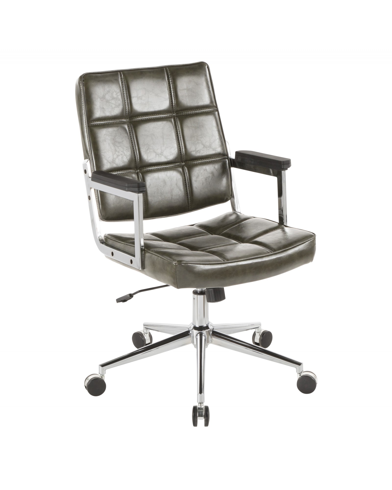 Bureau Contemporary Office Chair with Chrome Metal and Green Faux Leather