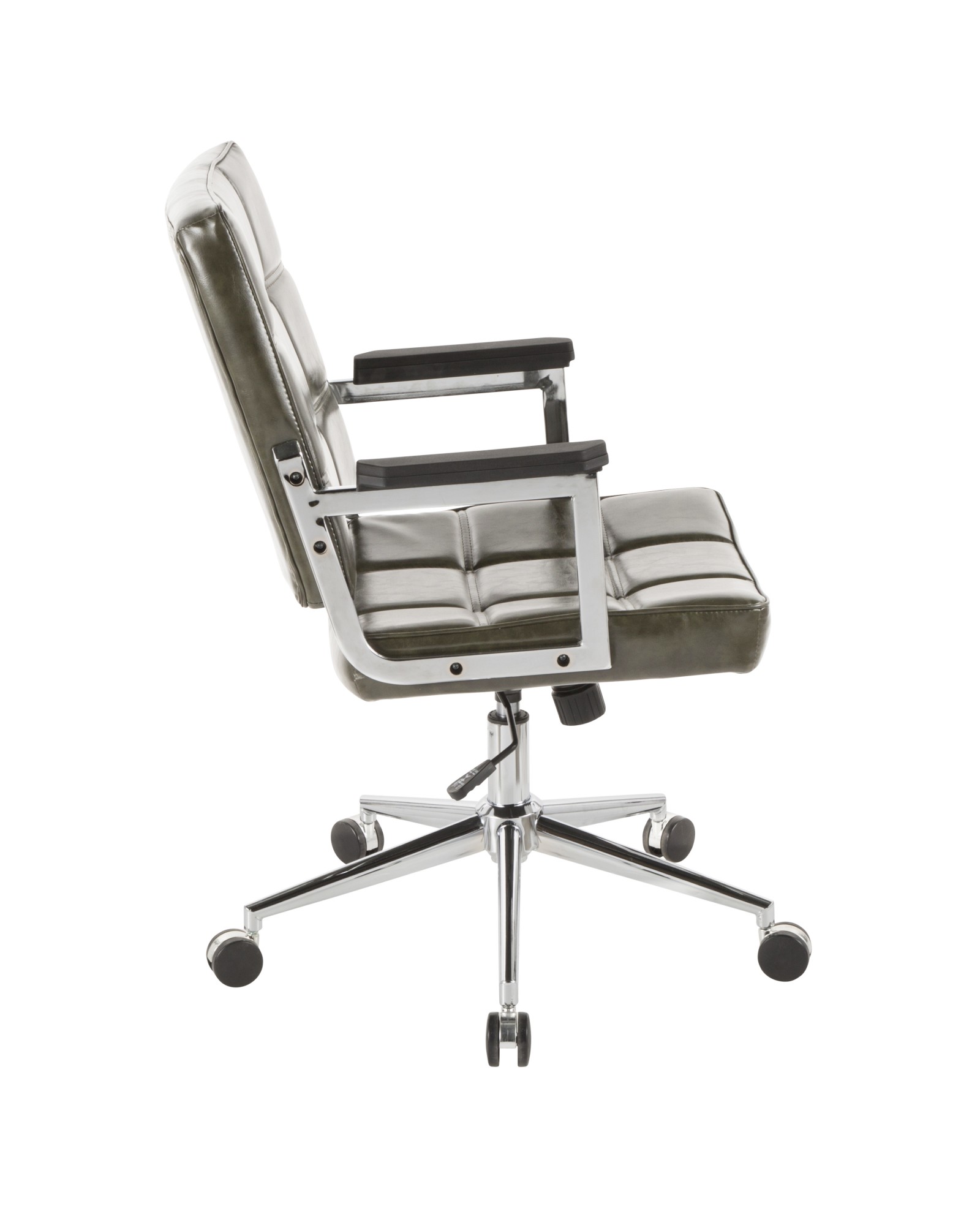 Bureau Contemporary Office Chair with Chrome Metal and Green Faux Leather