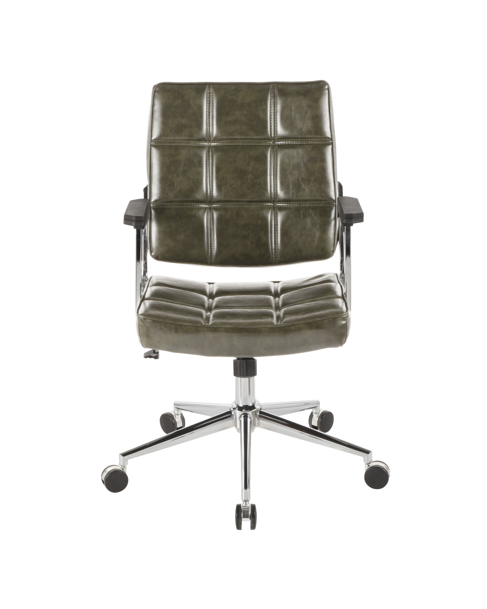 Bureau Contemporary Office Chair with Chrome Metal and Green Faux Leather