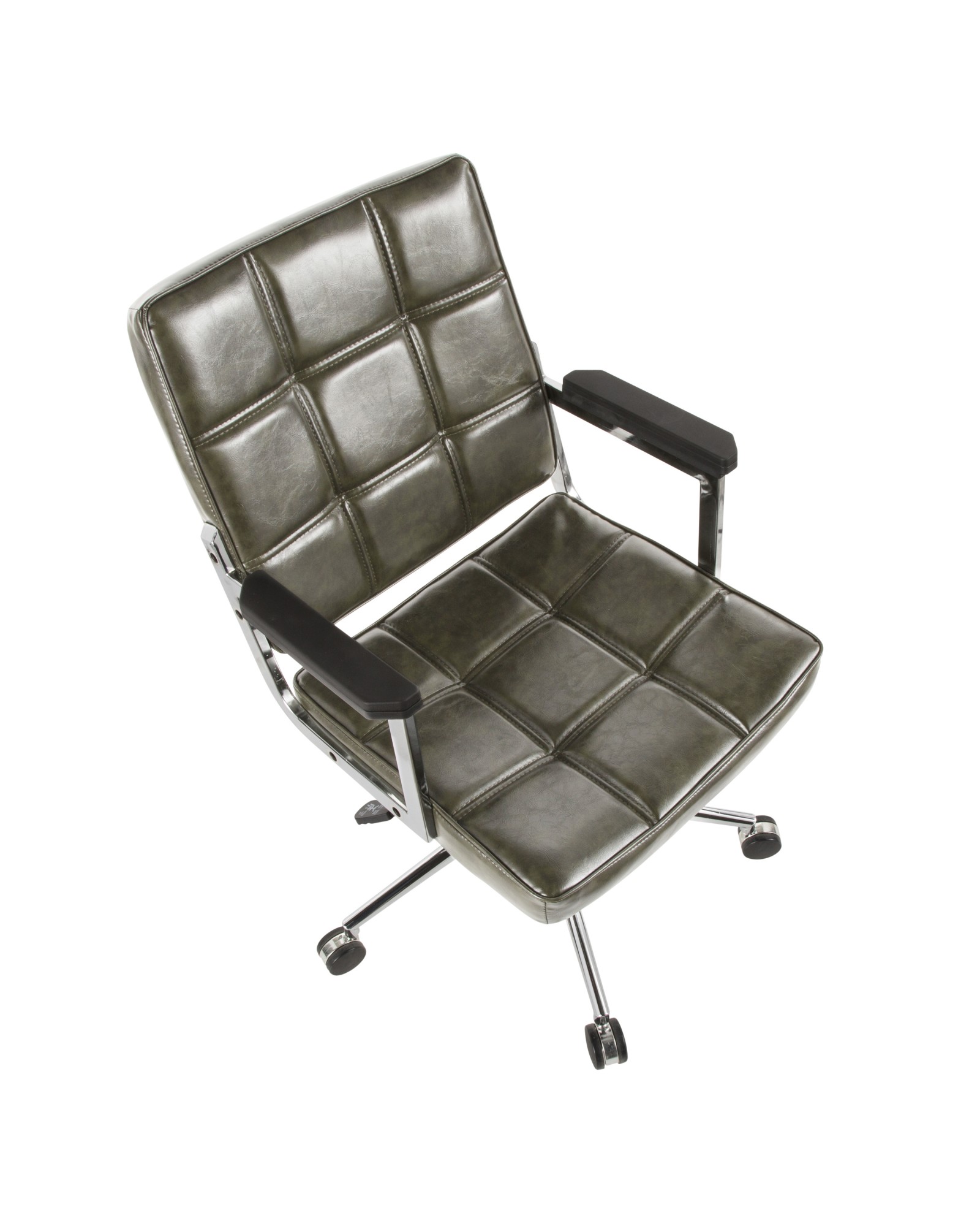 Bureau Contemporary Office Chair with Chrome Metal and Green Faux Leather