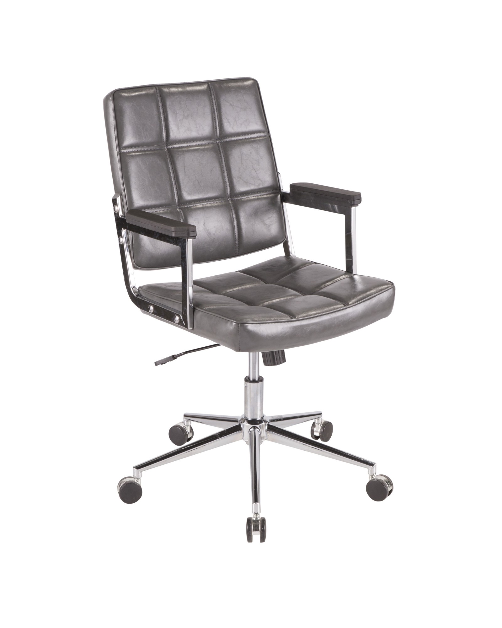 Bureau Contemporary Office Chair with Chrome Metal and Grey Faux Leather