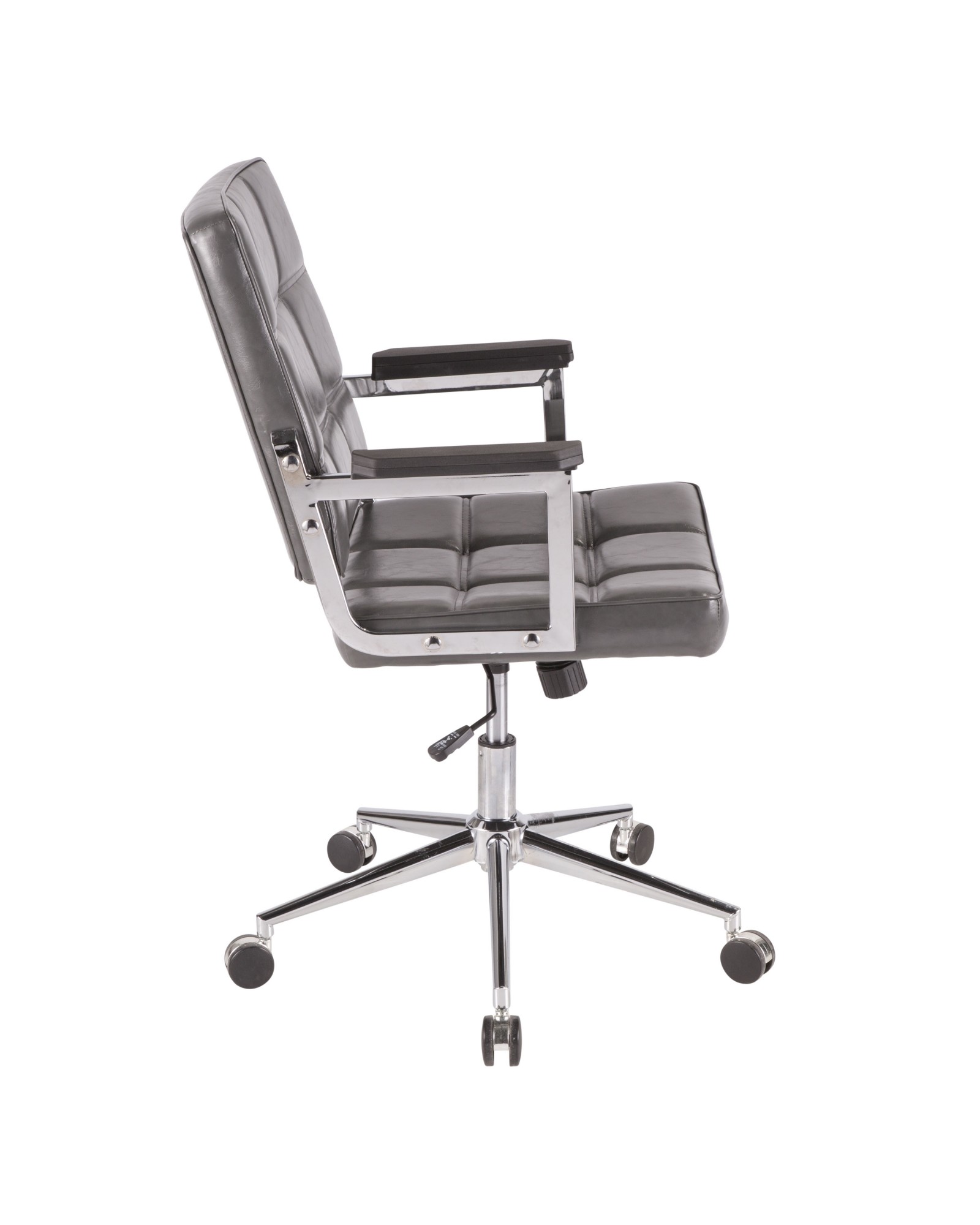 Bureau Contemporary Office Chair with Chrome Metal and Grey Faux Leather