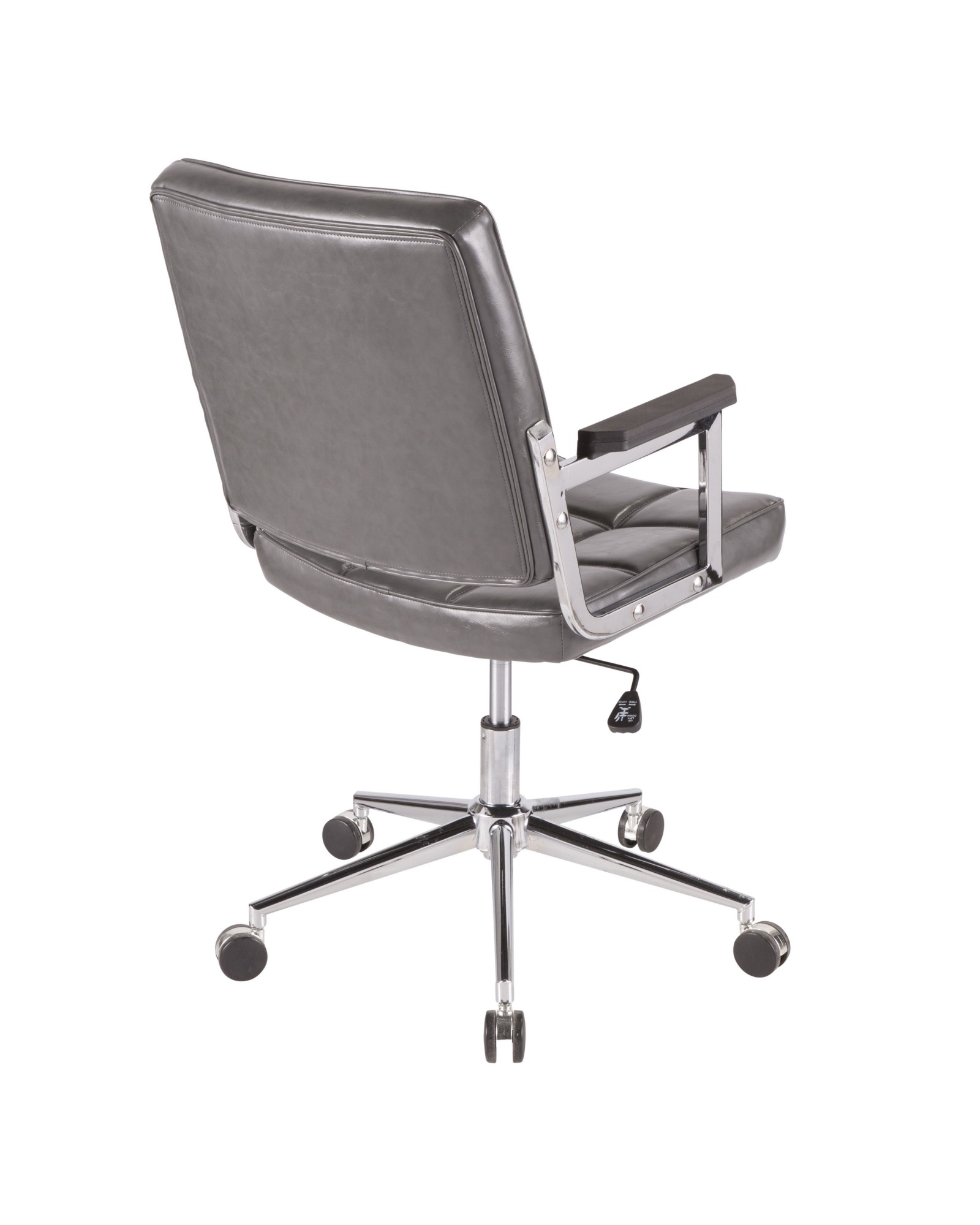 Bureau Contemporary Office Chair with Chrome Metal and Grey Faux Leather
