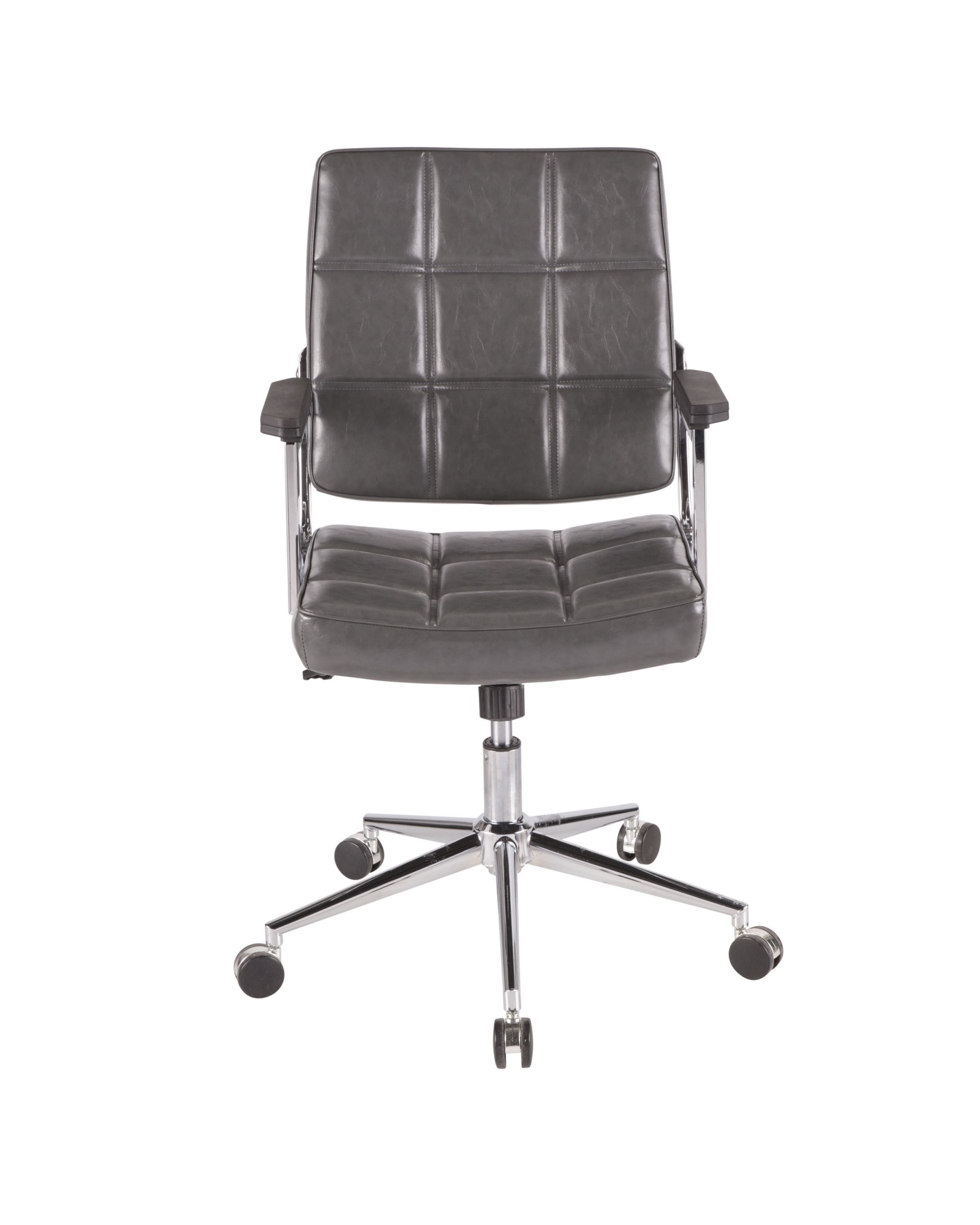 Bureau Contemporary Office Chair with Chrome Metal and Grey Faux Leather