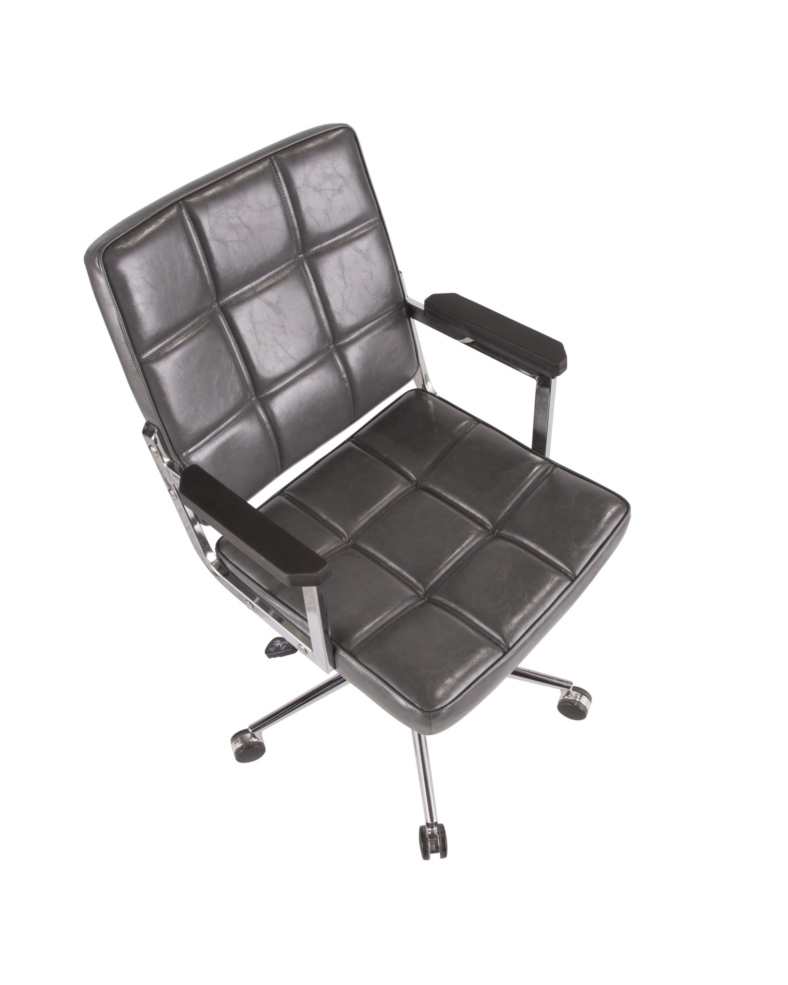 Bureau Contemporary Office Chair with Chrome Metal and Grey Faux Leather