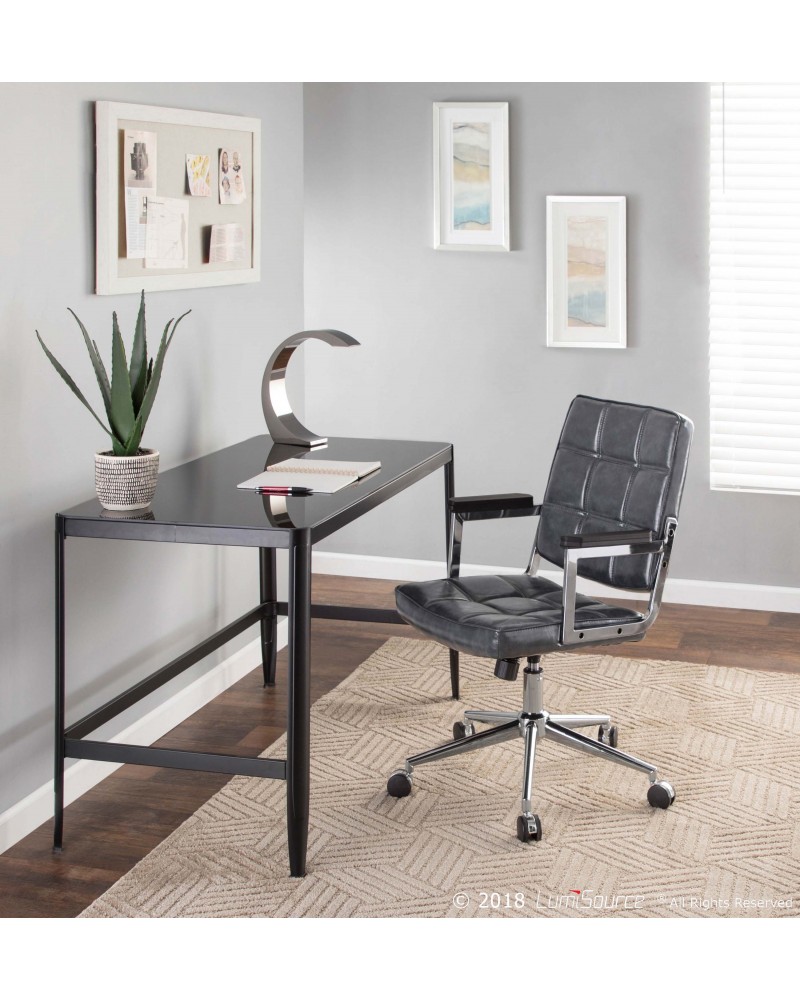 Bureau Contemporary Office Chair with Chrome Metal and Grey Faux Leather