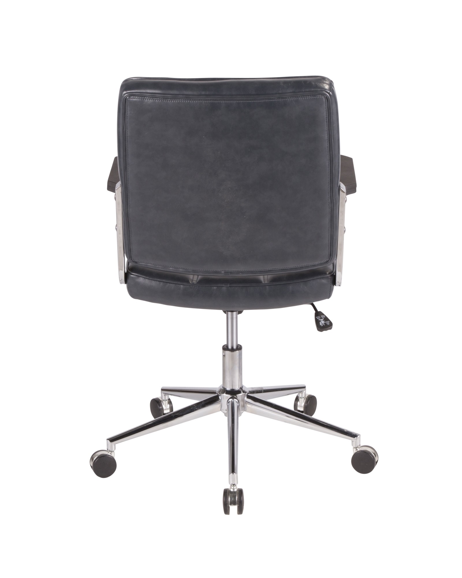 Bureau Contemporary Office Chair with Chrome Metal and Navy Blue Faux Leather