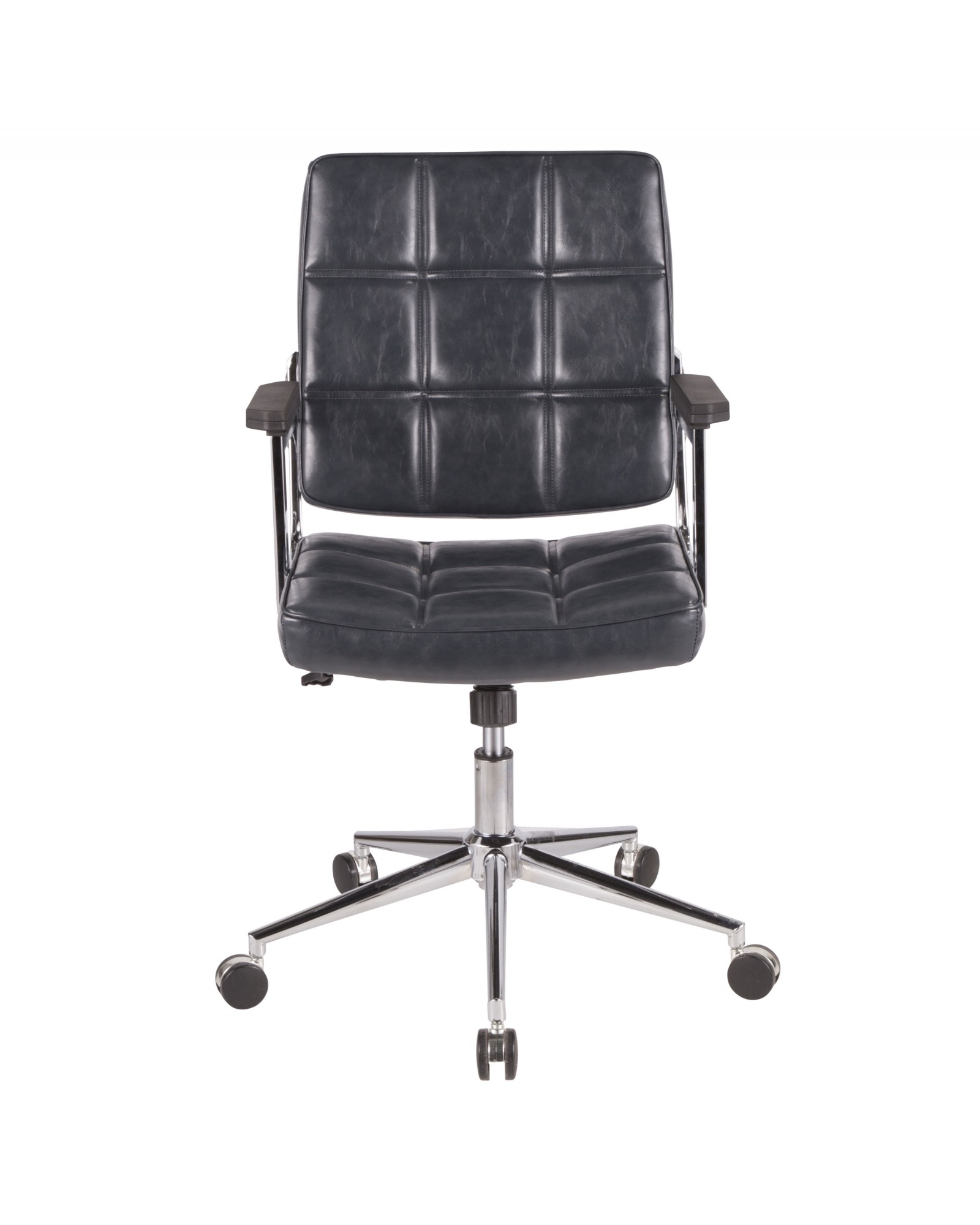 Bureau Contemporary Office Chair with Chrome Metal and Navy Blue Faux Leather