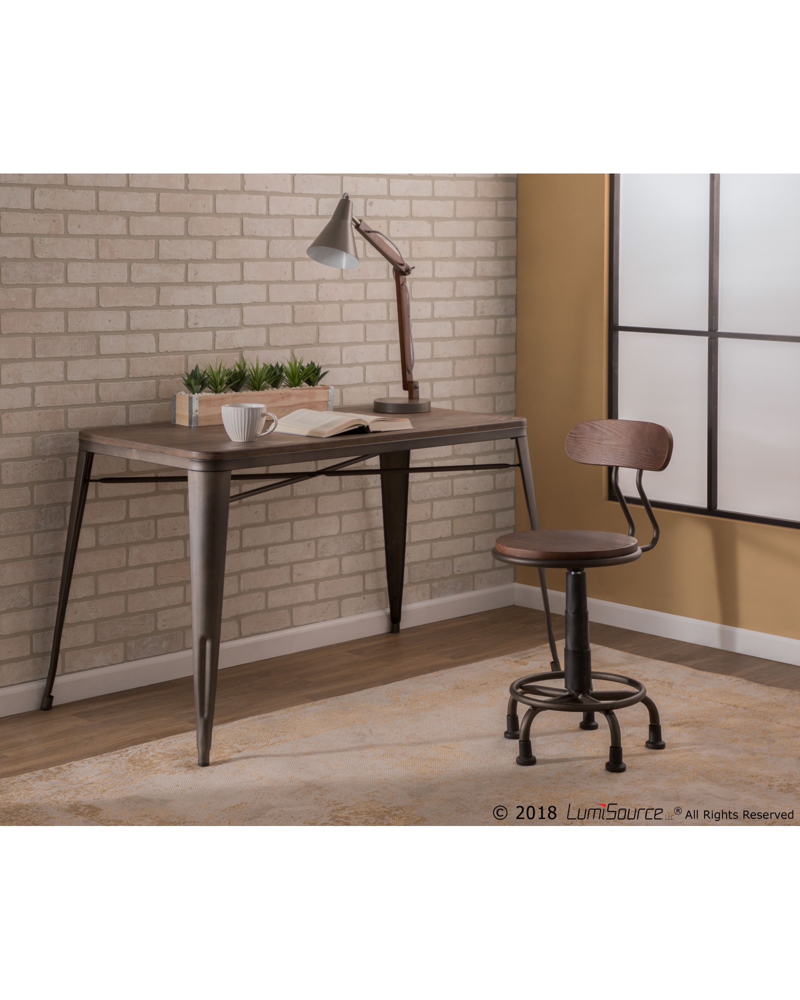 Dakota Industrial Task Chair in Antique Metal and Espresso Wood