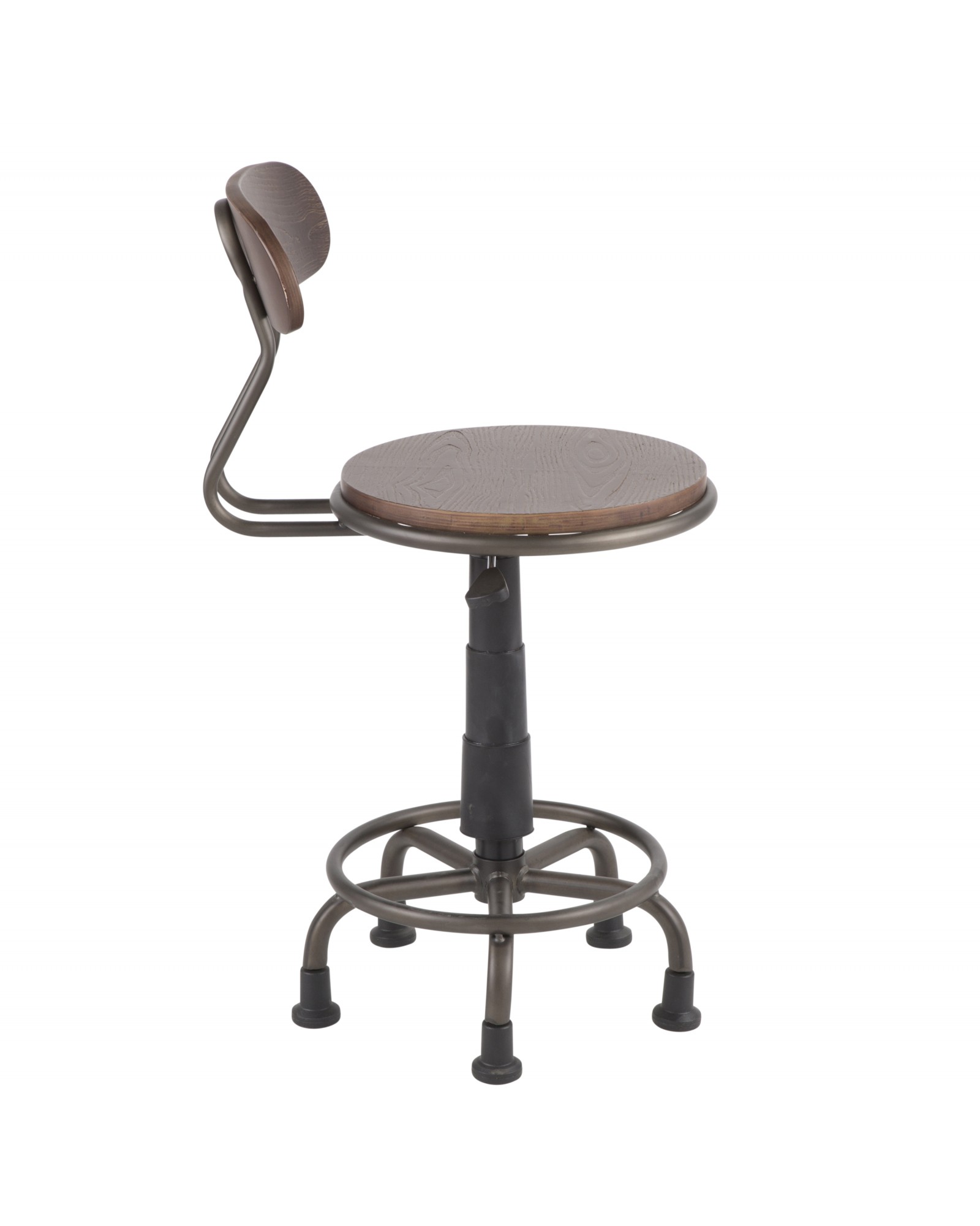 Dakota Industrial Task Chair in Antique Metal and Espresso Wood