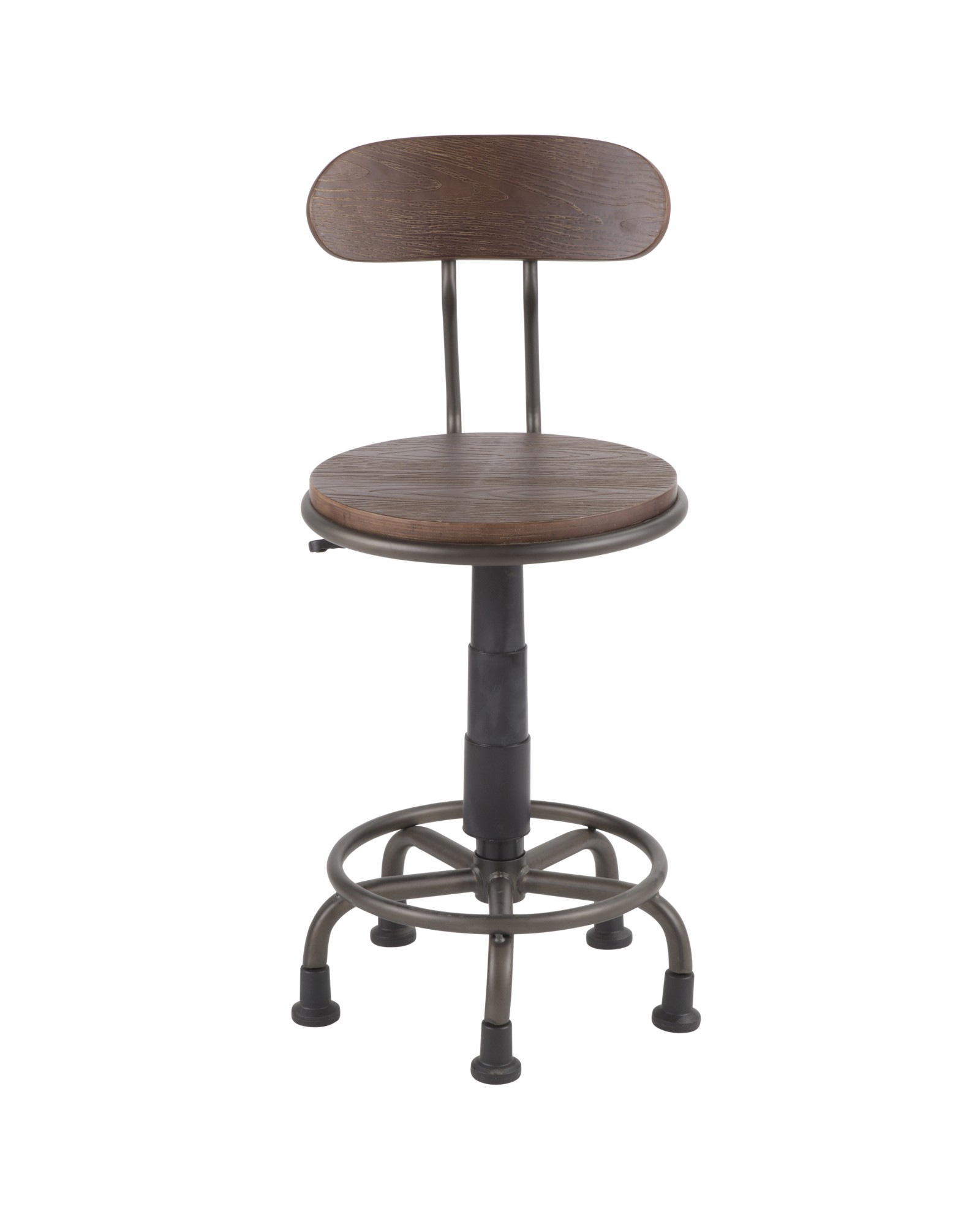 Dakota Industrial Task Chair in Antique Metal and Espresso Wood