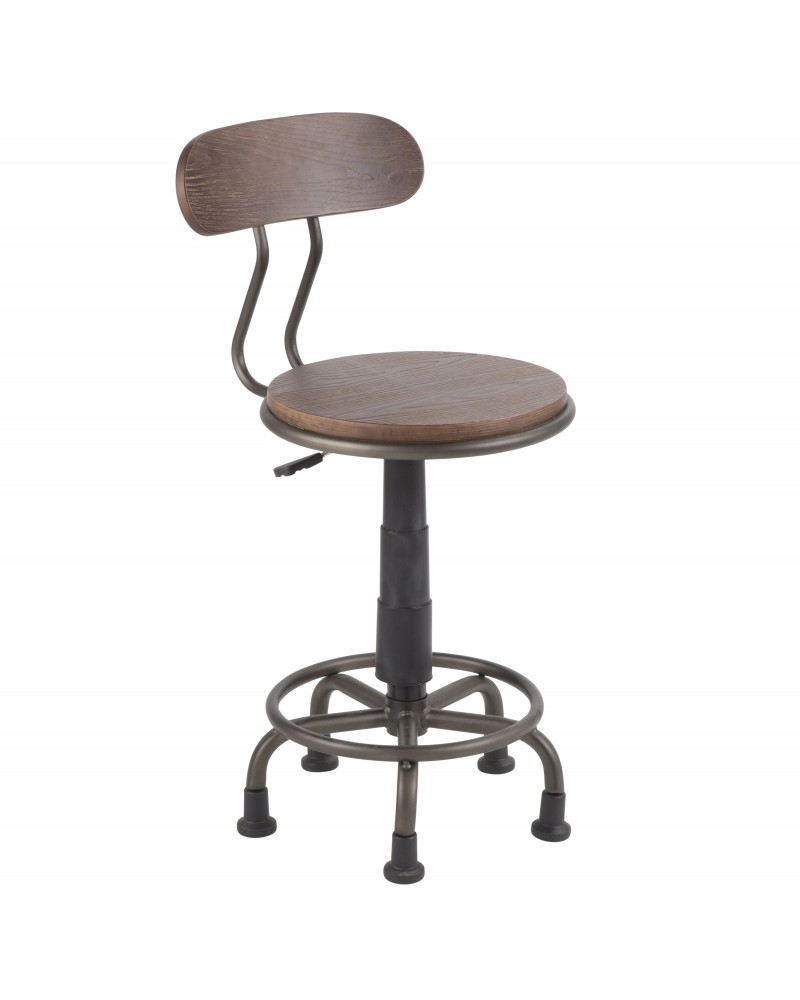 Dakota Industrial Task Chair in Antique Metal and Espresso Wood