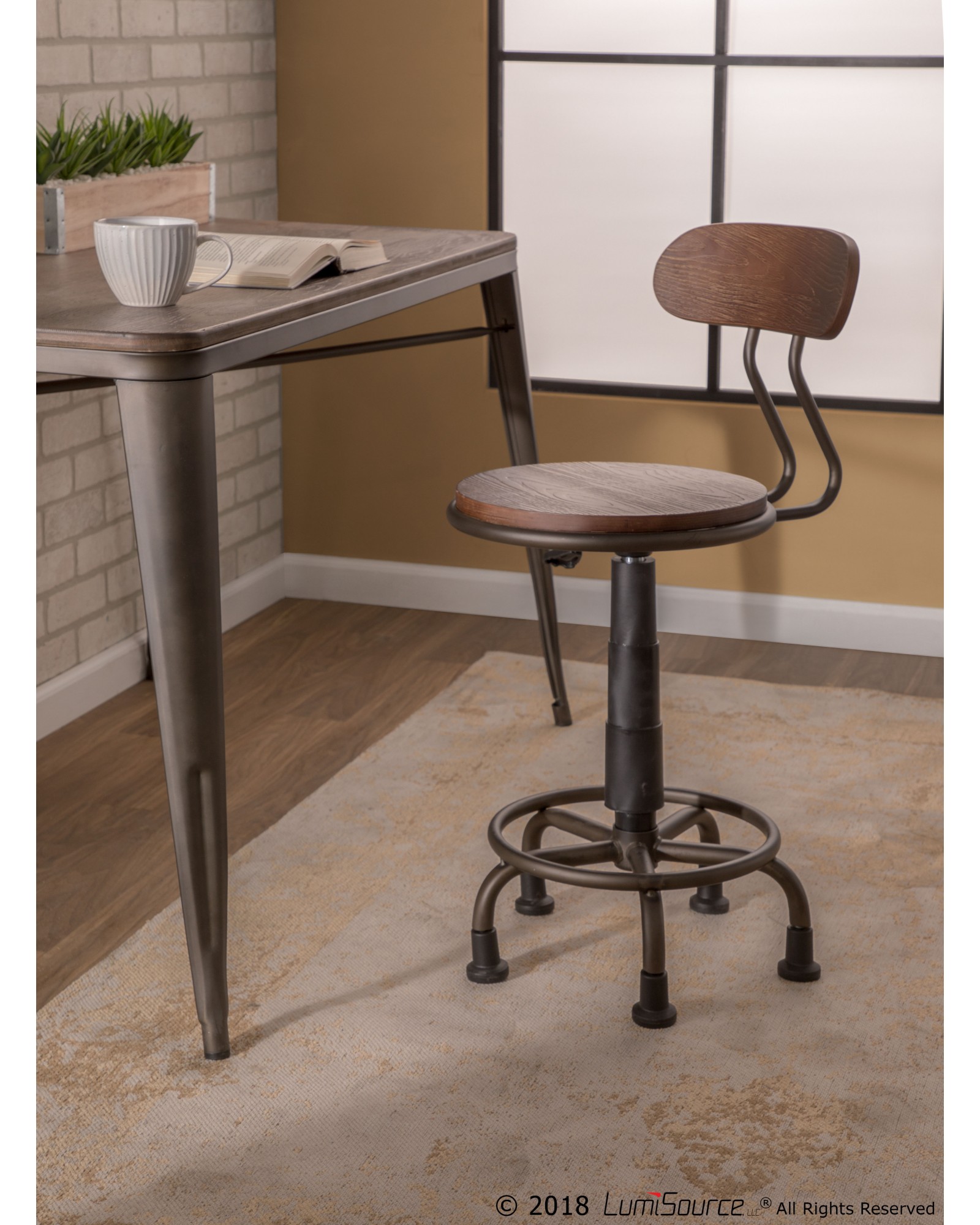 Dakota Industrial Task Chair in Antique Metal and Espresso Wood