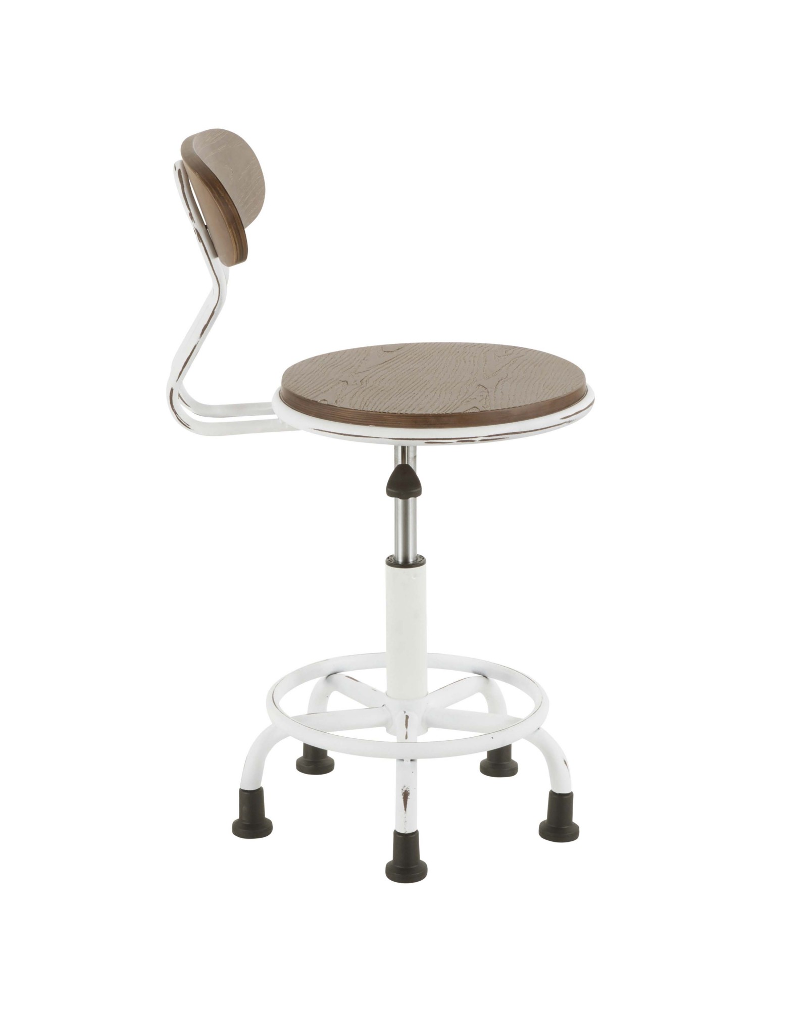 Dakota Industrial Task Chair in Vintage White Metal and Espresso Wood