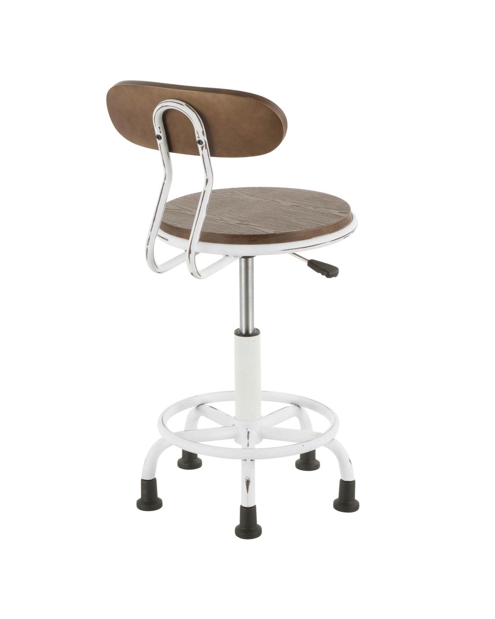 Dakota Industrial Task Chair in Vintage White Metal and Espresso Wood