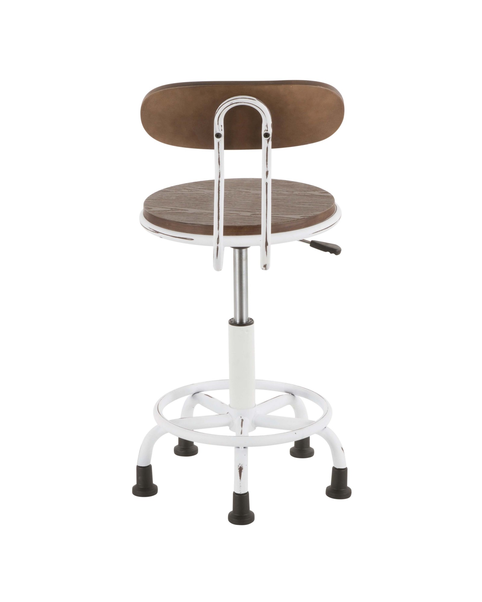 Dakota Industrial Task Chair in Vintage White Metal and Espresso Wood