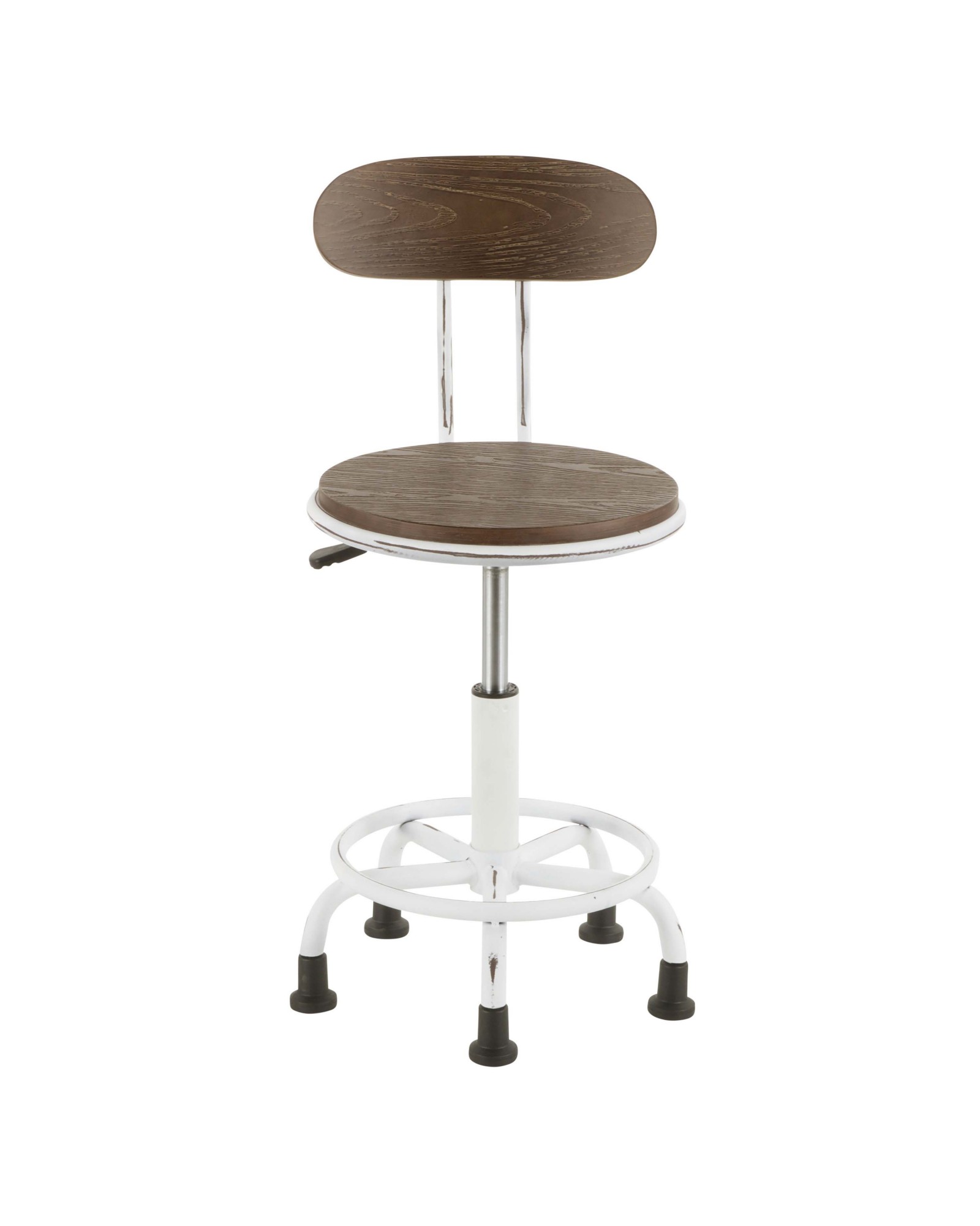 Dakota Industrial Task Chair in Vintage White Metal and Espresso Wood