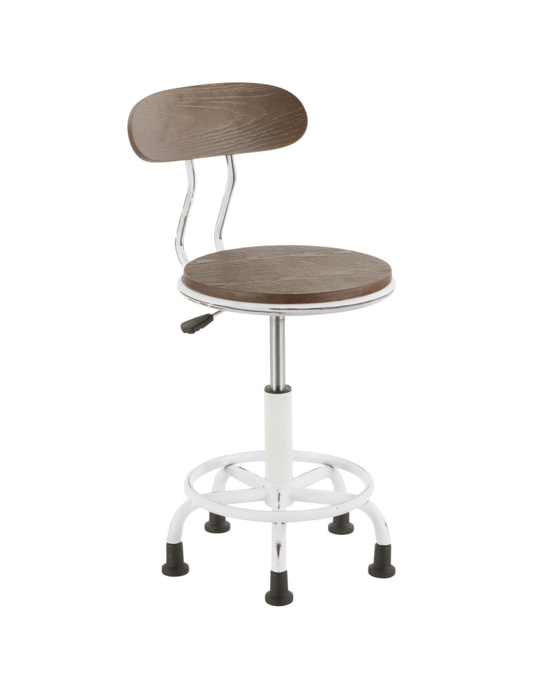 Dakota Industrial Task Chair in Vintage White Metal and Espresso Wood