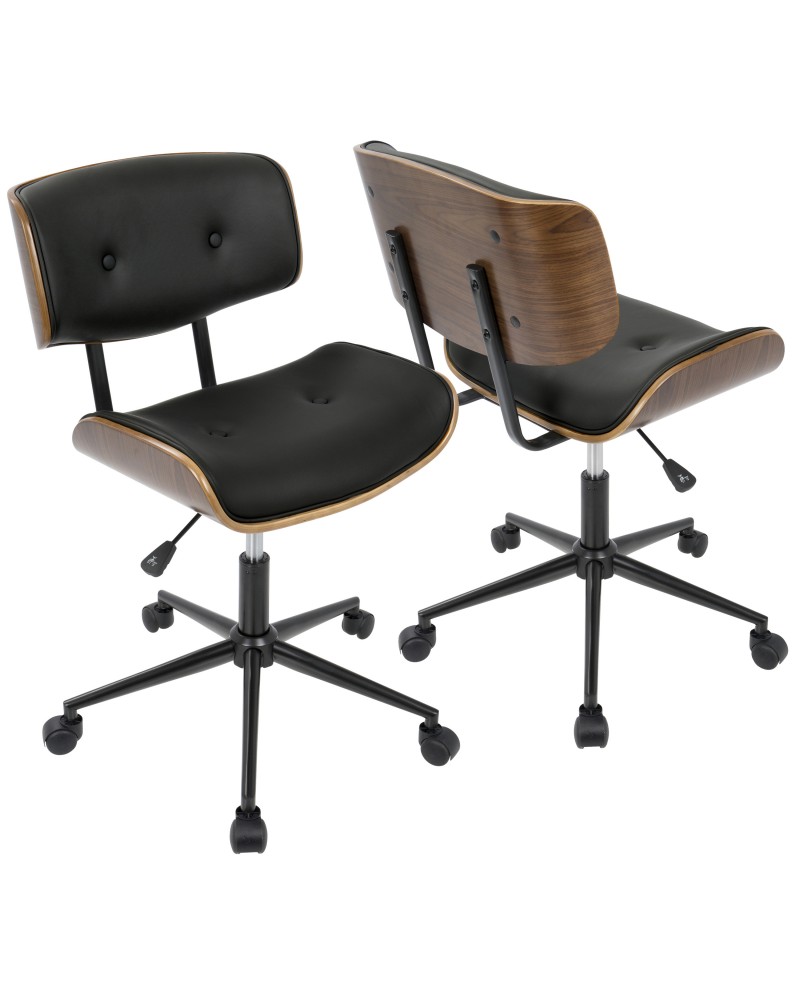 Lombardi Mid-Century Modern Adjustable Office Chair with Swivel in Walnut and Black