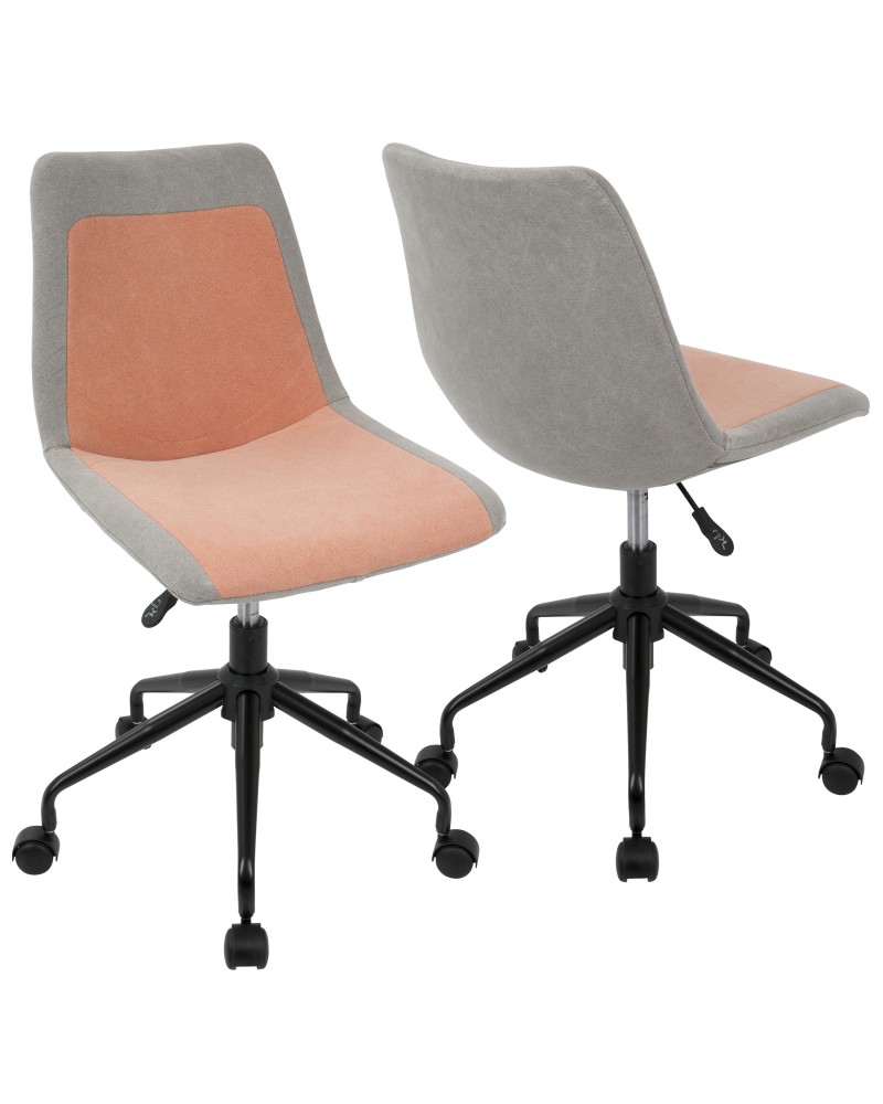 Orzo Height Adjustable Task Chair in Black with Orange Denim Fabric