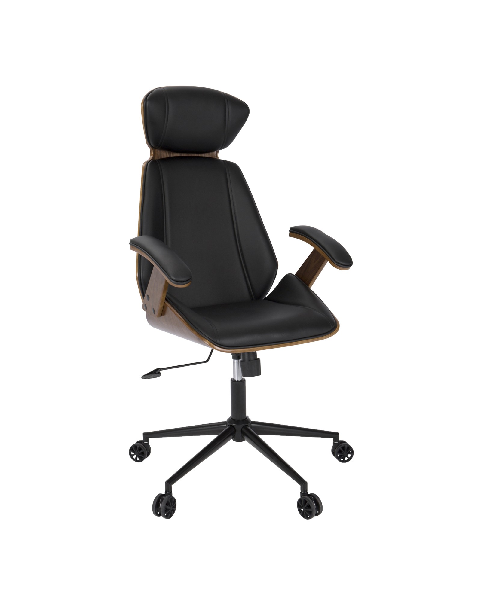 Spectre Mid-Century Modern Adjustable Office Chair in Walnut Wood and Black Faux Leather