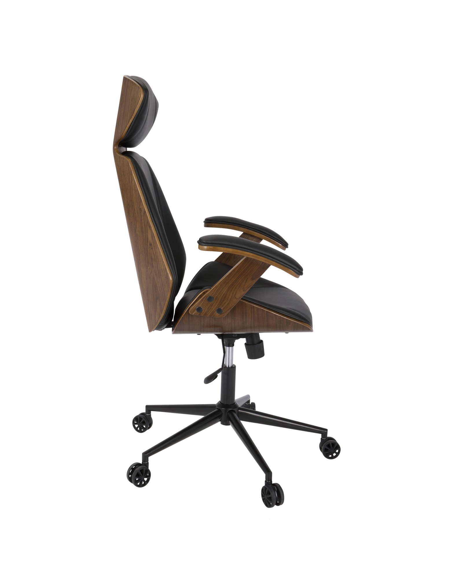 Spectre Mid-Century Modern Adjustable Office Chair in Walnut Wood and Black Faux Leather