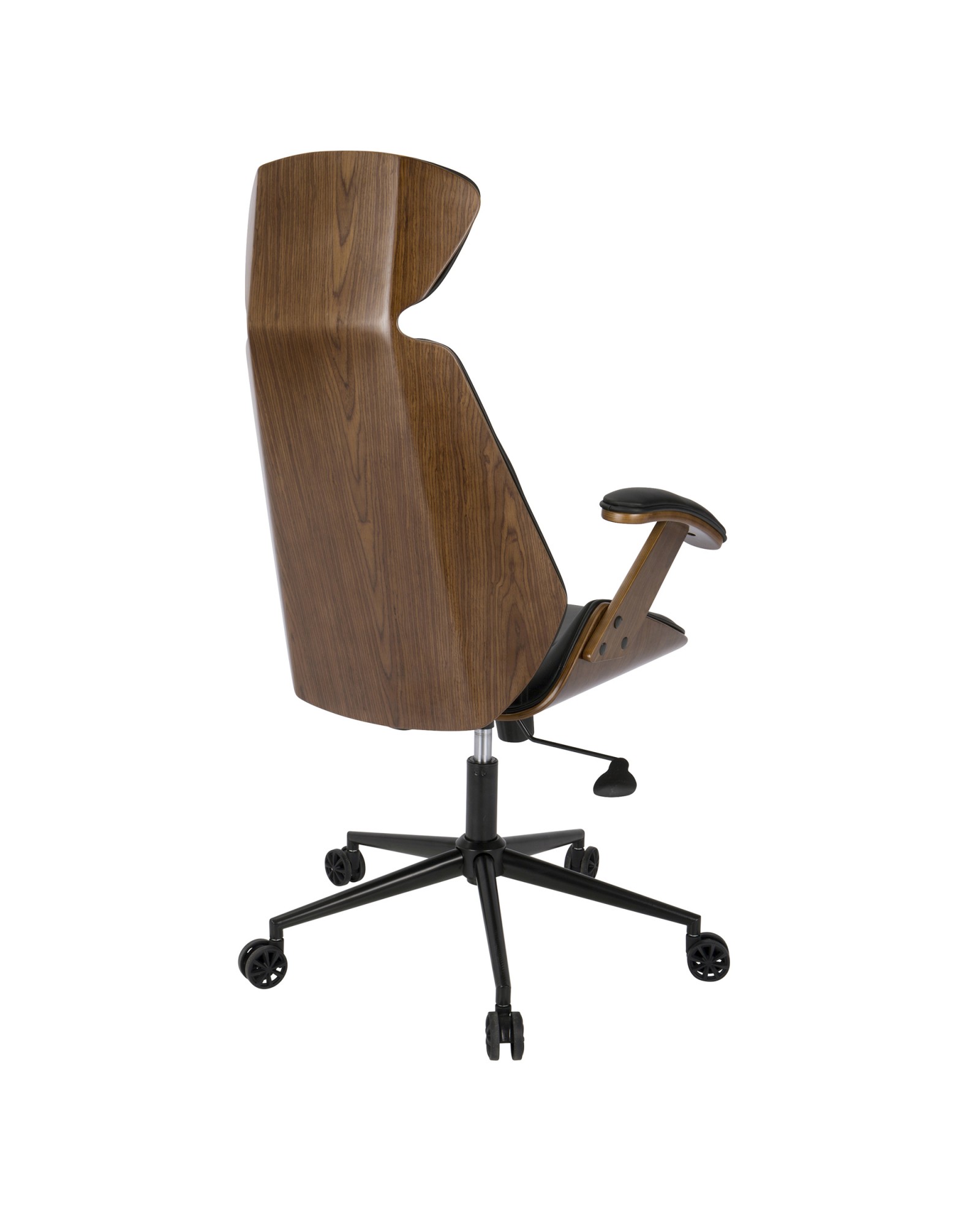 Spectre Mid-Century Modern Adjustable Office Chair in Walnut Wood and Black Faux Leather