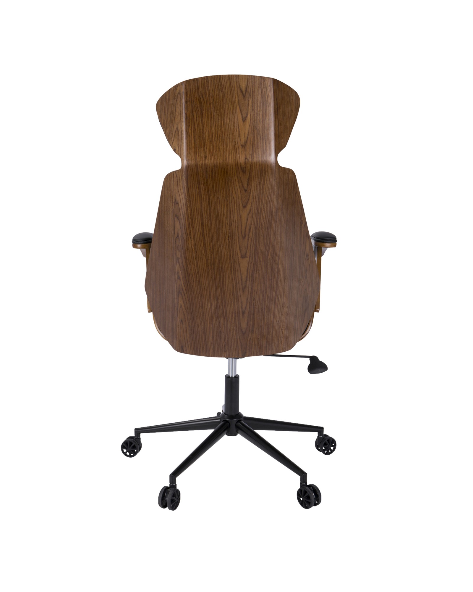 Spectre Mid-Century Modern Adjustable Office Chair in Walnut Wood and Black Faux Leather