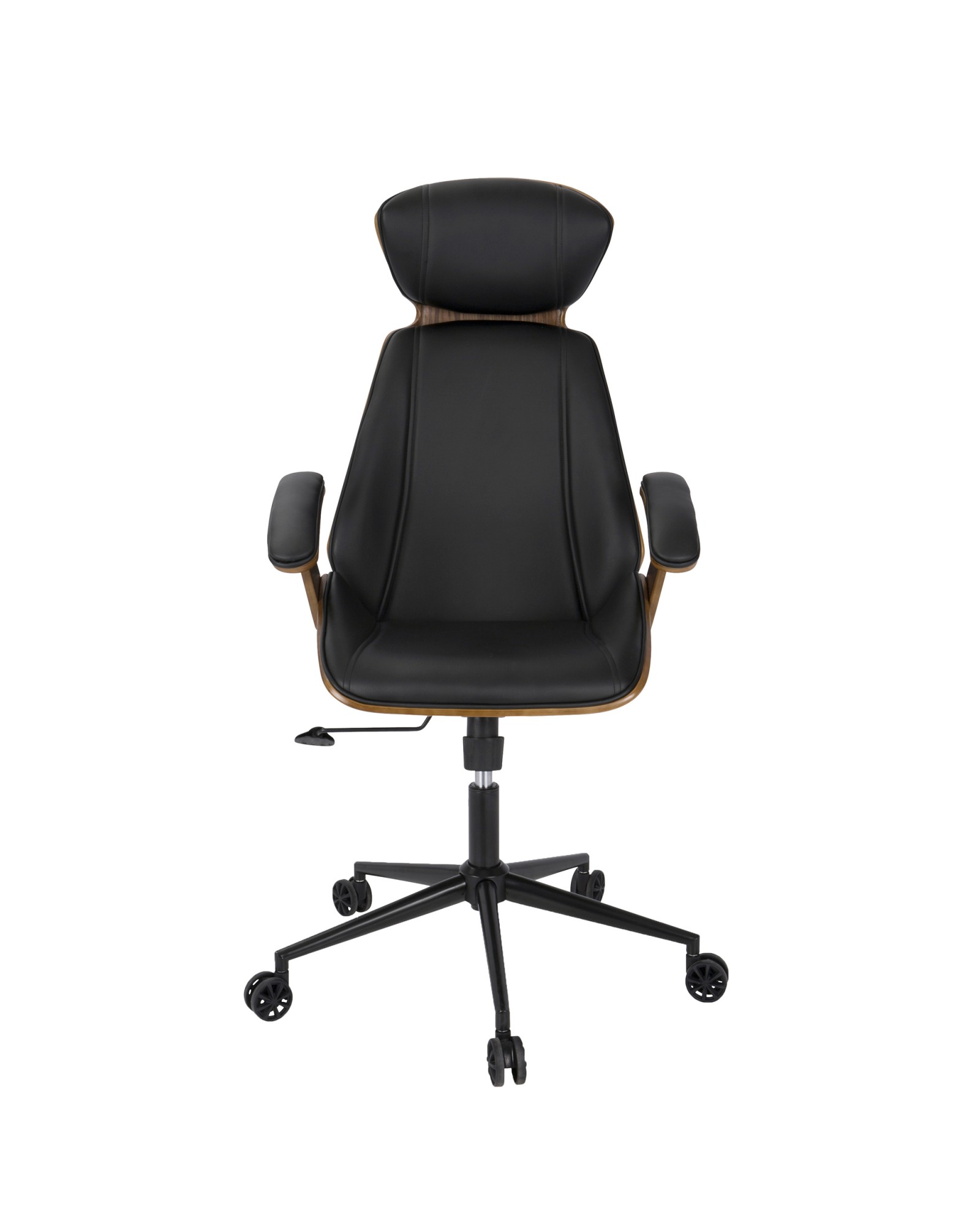 Spectre Mid-Century Modern Adjustable Office Chair in Walnut Wood and Black Faux Leather